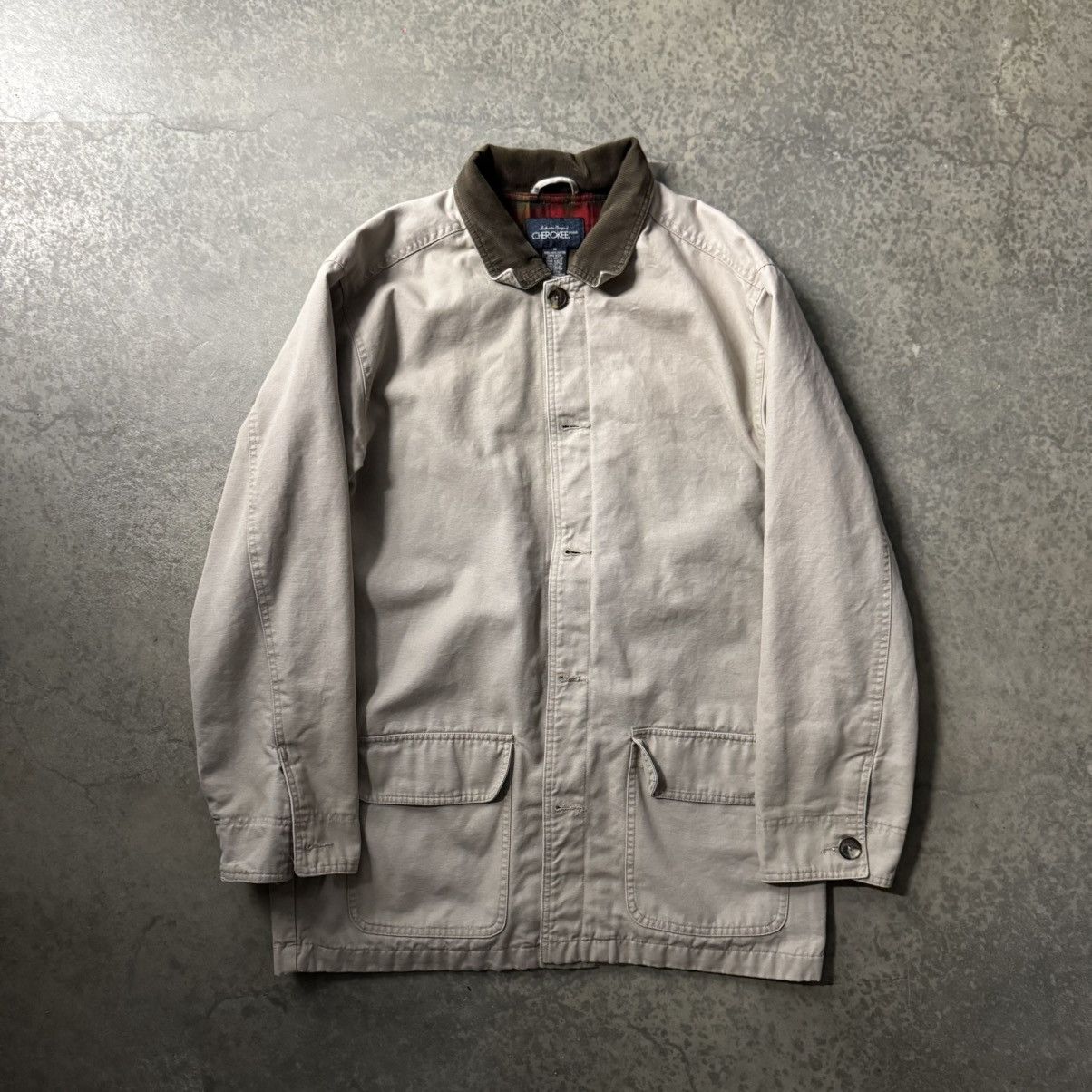 Cherokee Vintage 90s Y2K Cherokee Tan Cotton Field Jacket Plaid Lined Size US M / EU 48-50 / 2 - 1 Thumbnail