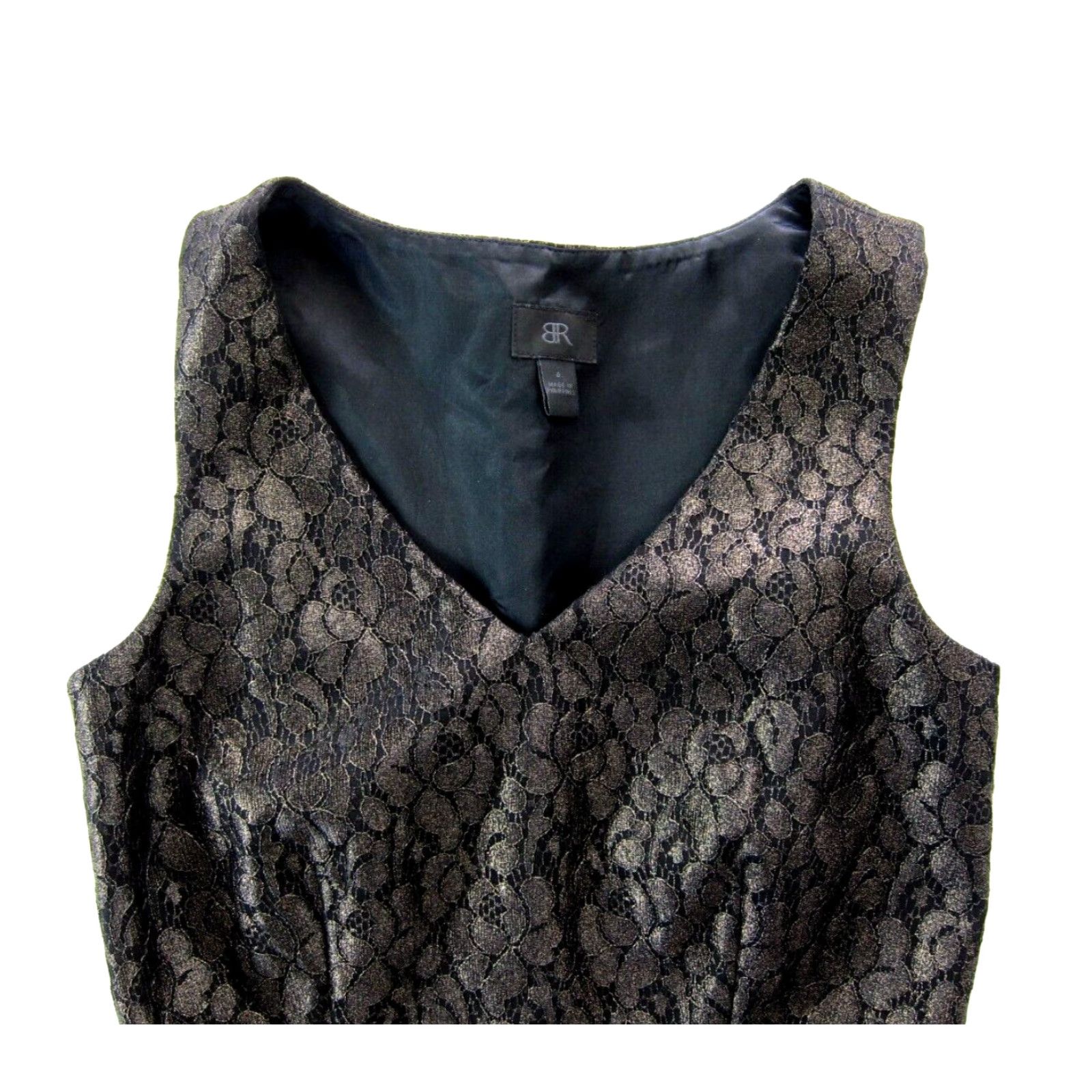 Banana Republic Banana Republic Black Metallic Gold Lace Floral V-Neck Sheath Dress Size 4 Size S / US 4 / IT 40 - 5 Thumbnail
