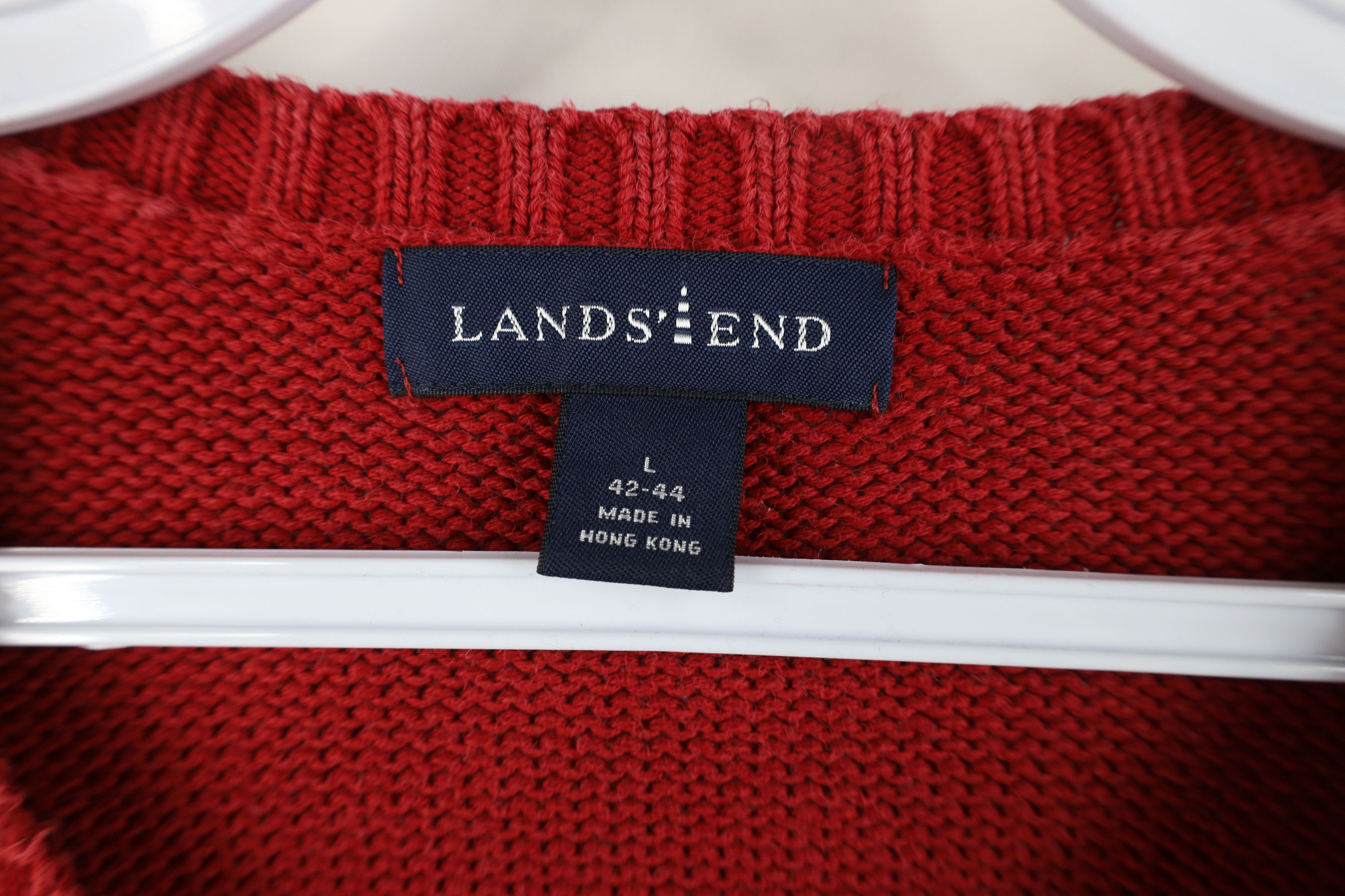 Lands' End Vintage 90s Lands End Blank Cotton Knit Crewneck Sweater Red Size US L / EU 52-54 / 3 - 6 Thumbnail