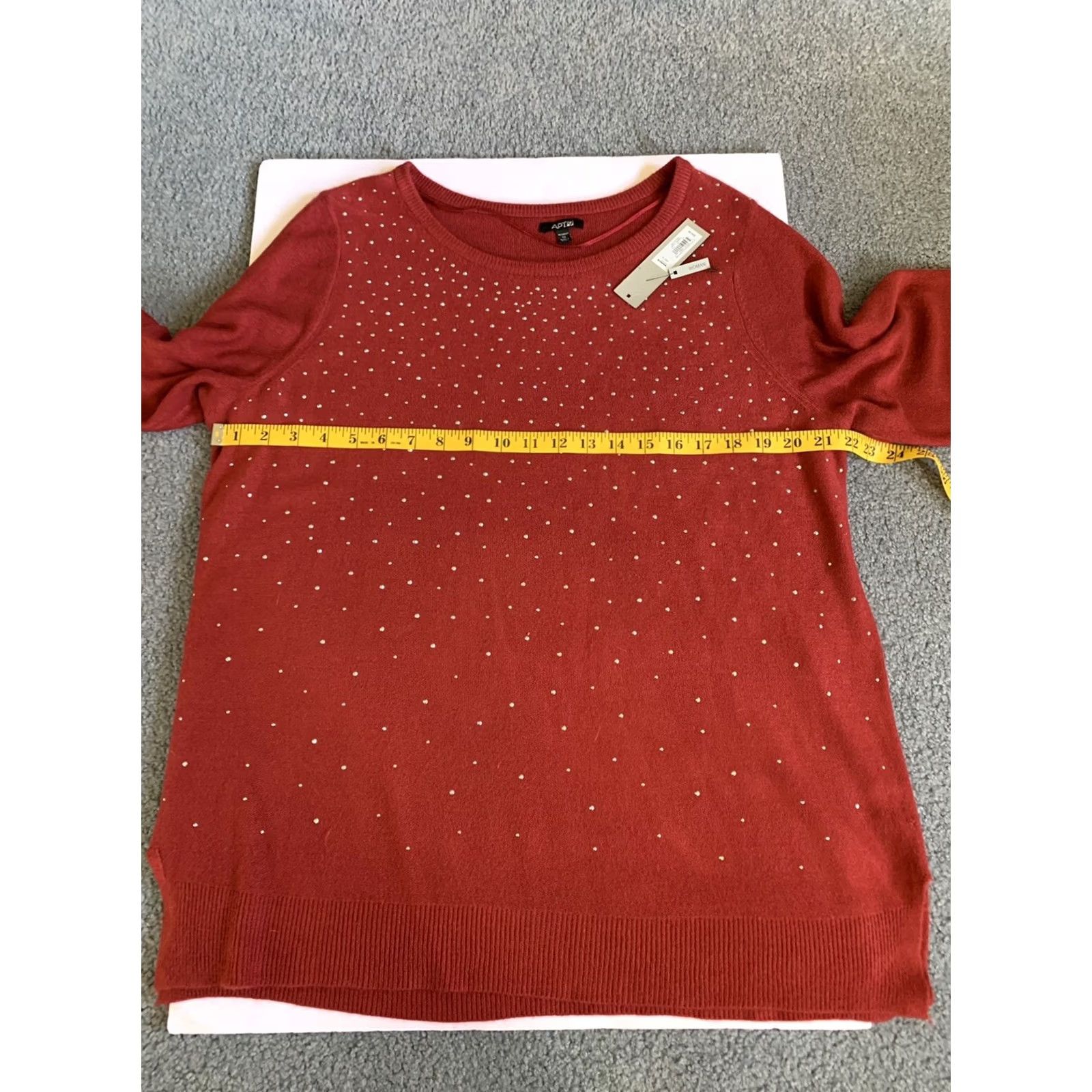 Apt. 9 Apt 9 Womens Tunic Sweater Round Neck Burgundy Studded 1X Long Sleeve Lightweight Knit Pullover Women Winter Style Mens Womens Girls Size XL / US 12-14 / IT 48-50 - 6 Thumbnail