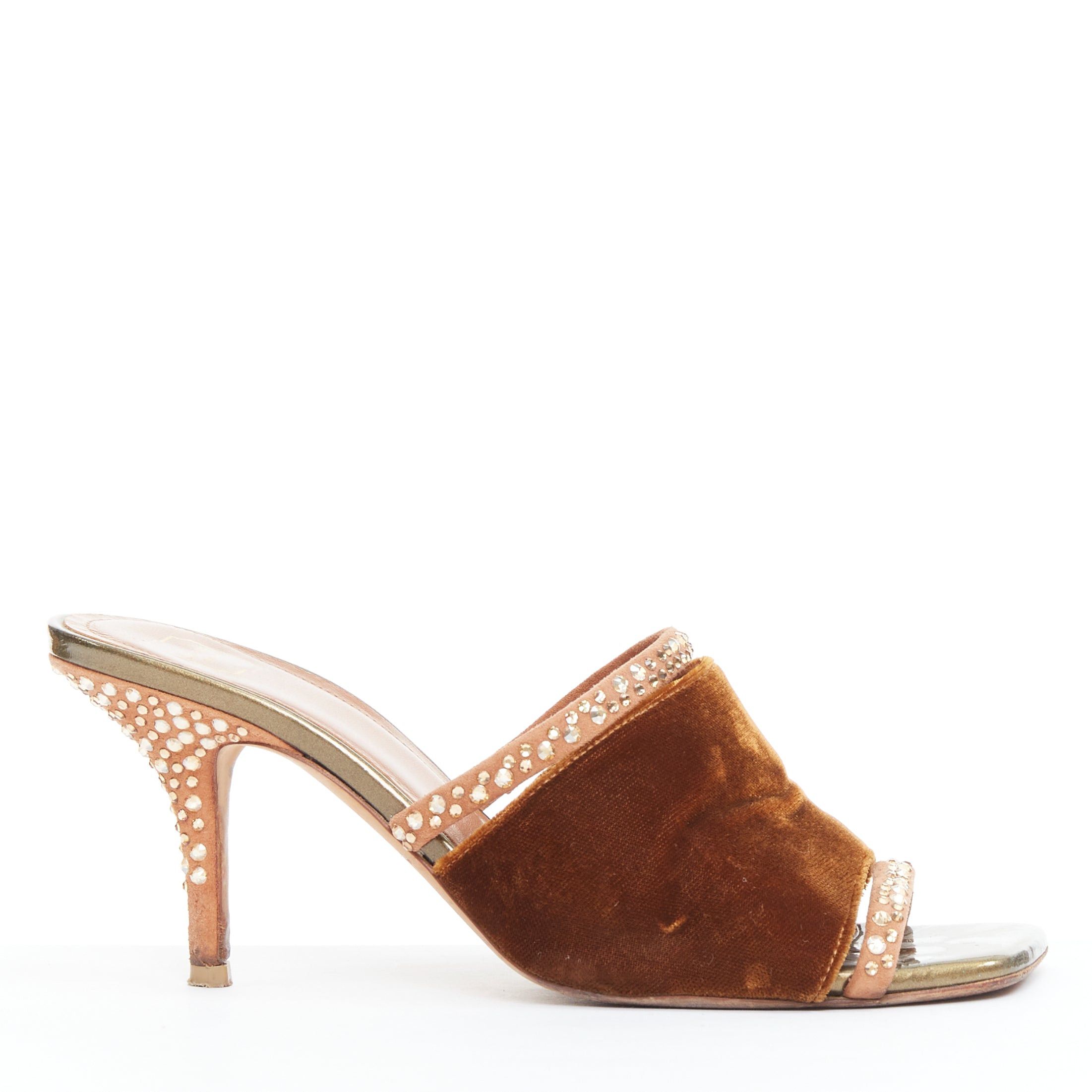 Malone Souliers MALONE SOULIERS brown velvet strass trim square open toe mules EU35.5 Size US 5.5 / IT 35.5 - 1 Thumbnail