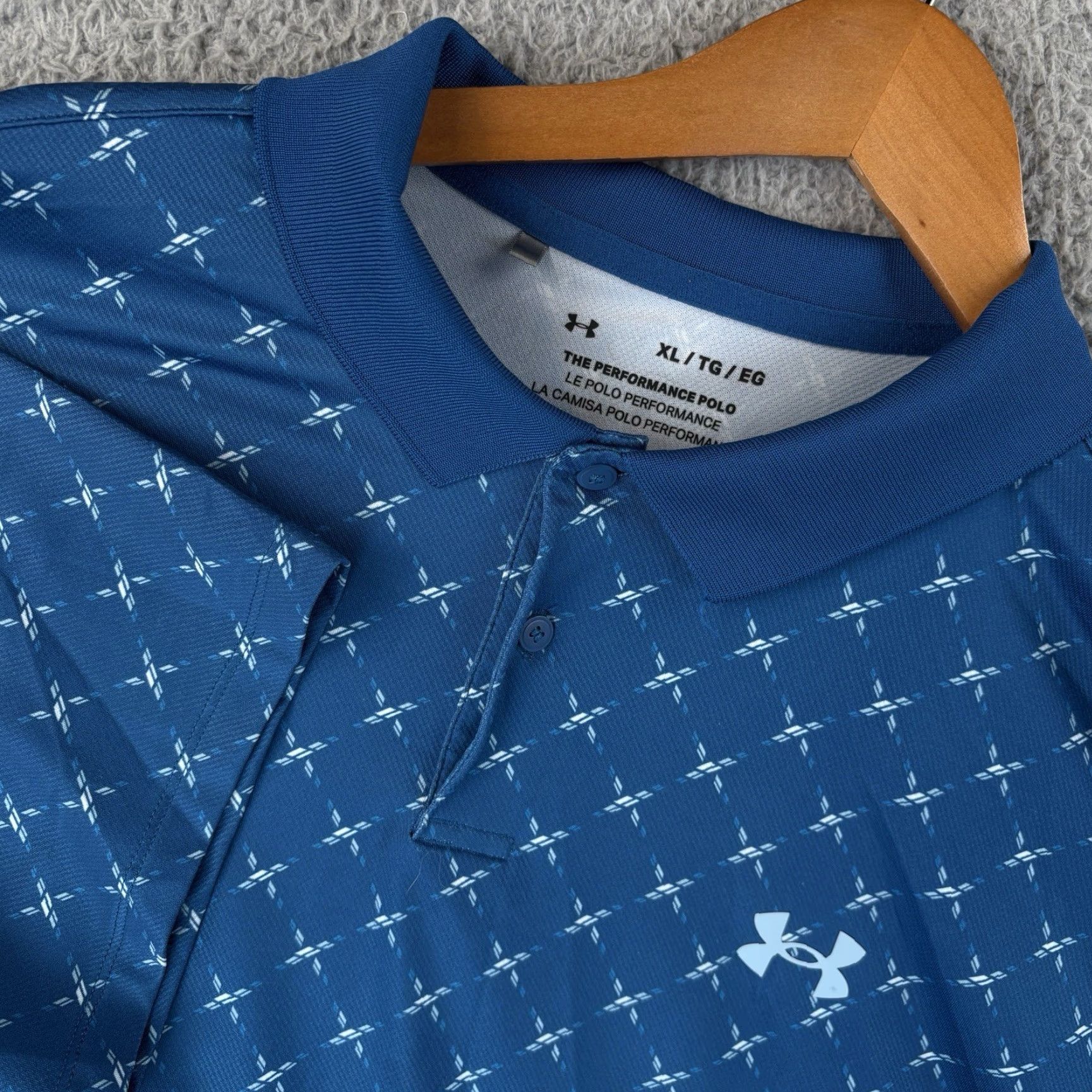 Under Armour Under Armour The Performance Polo Shirt Mens XL Blue Geometric Print Golf Shirt Size US XL / EU 56 / 4 - 2 Thumbnail