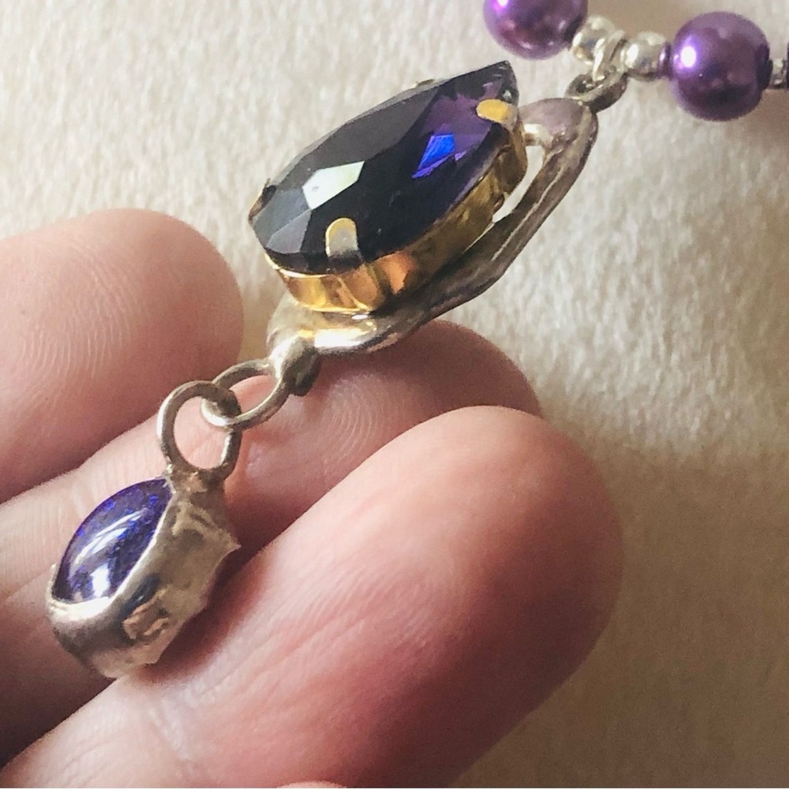 Handmade Handcrafted repurpose faceted stone pendant Pearl necklace Size ONE SIZE - 11 Thumbnail