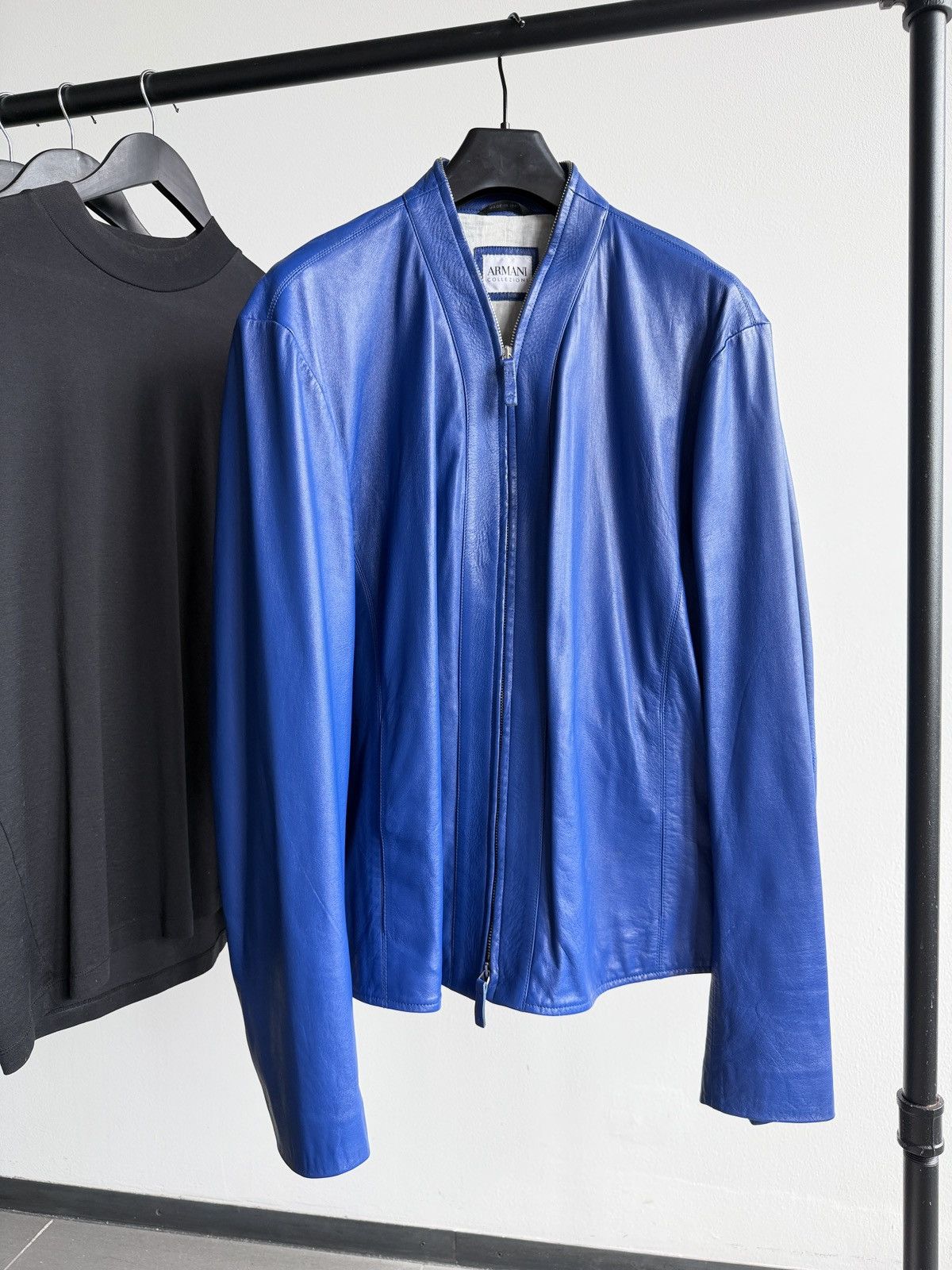 Armani Cobalt Blue Lamb Biker Leather Full Zip Jacket