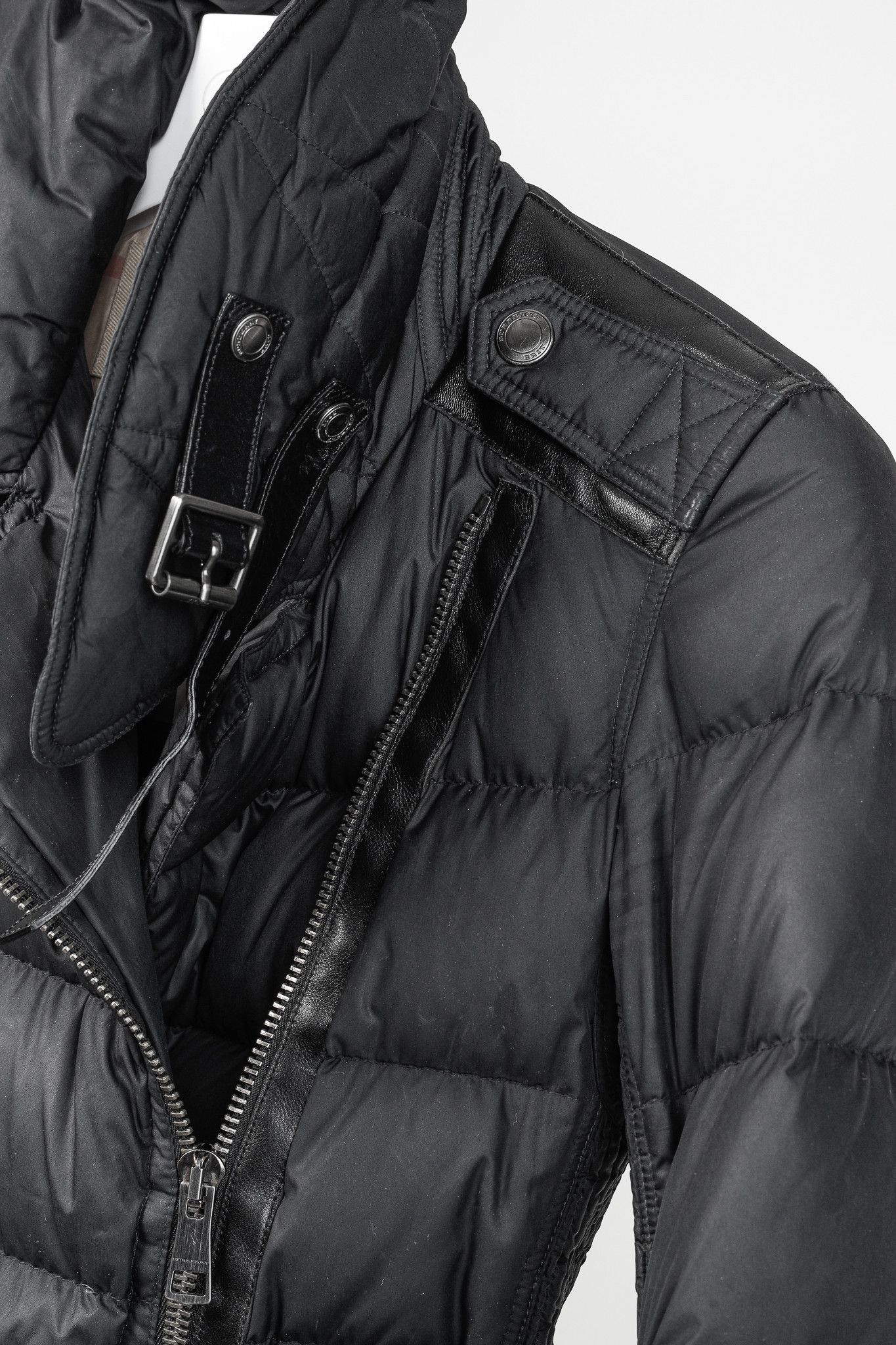 Burberry Burberry Brit Charcoal Leather-Trim Belted Puffer Jacket Size XS / US 0-2 / IT 36-38 - 6 Thumbnail