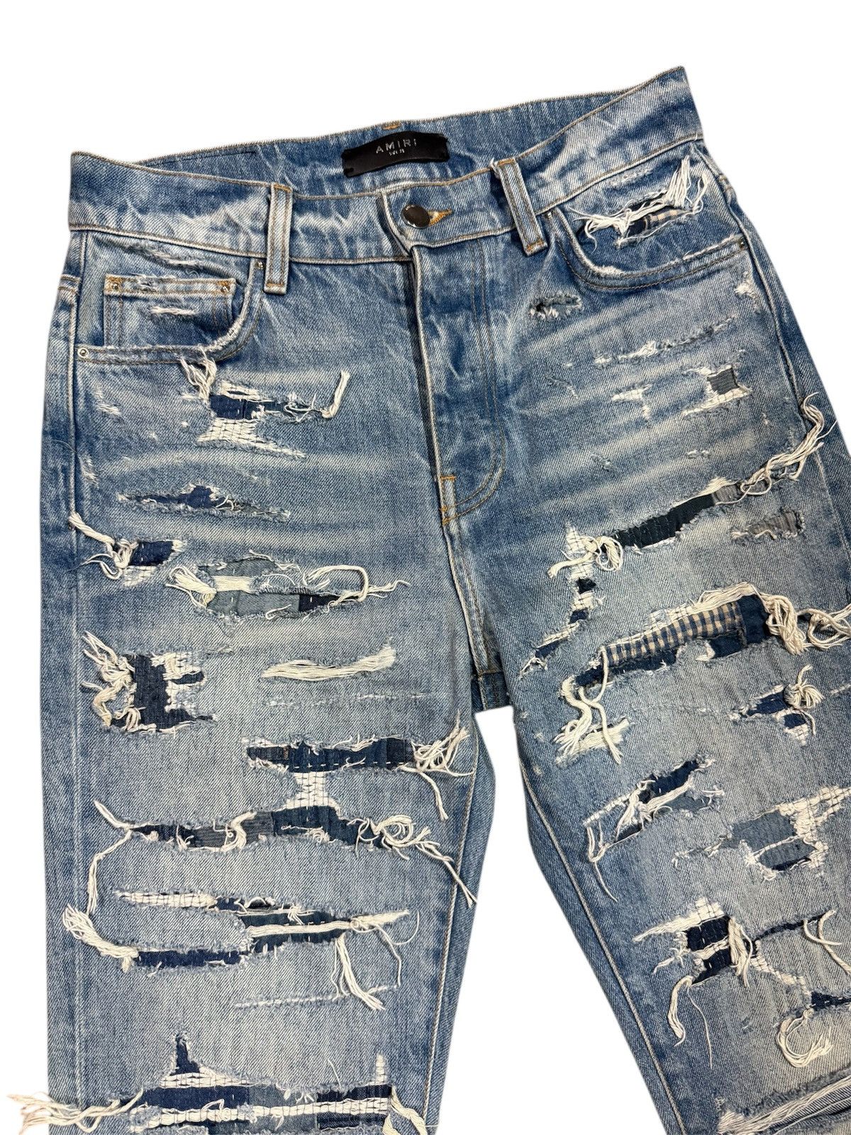 Amiri Amiri Plaid Distressed Skinny Jeans Size 28 Size US 28 / EU 44 - 2 Thumbnail