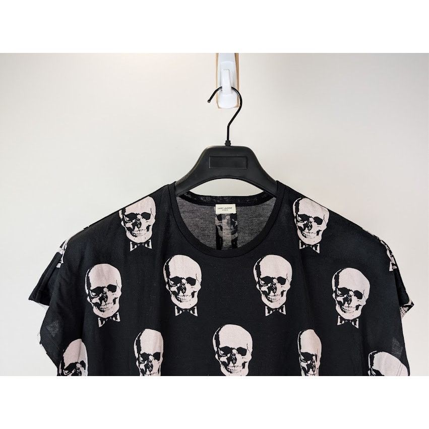 Saint Laurent Paris o1rshd1 Skull and Bowtie Print T-Shirt in Black / White Size US XS / EU 42 / 0 - 3 Thumbnail