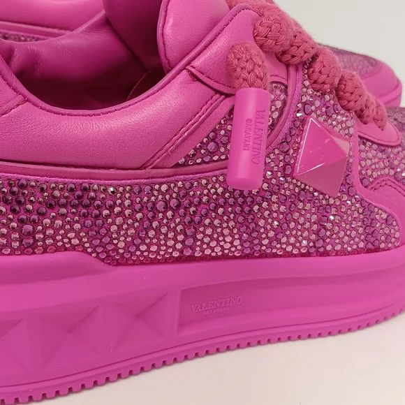 Valentino Valentino One Stud Fuchsia Sneakers w/ Iconographe Crystals Size US 7 / IT 37 - 11 Thumbnail