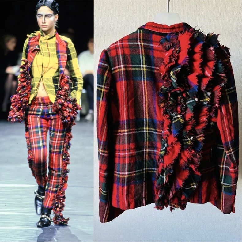 Comme Des Garcons Retro plaid ruffled back coat