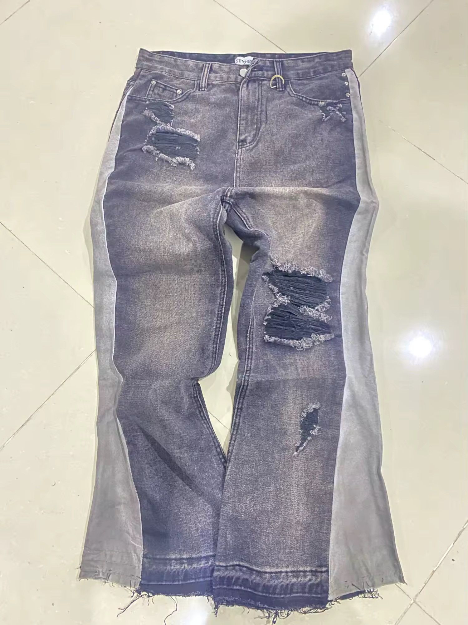 Jean × Vintage High Waist Patchwork Embroidery Micro Flared Jeans Size US 33 - 7 Thumbnail