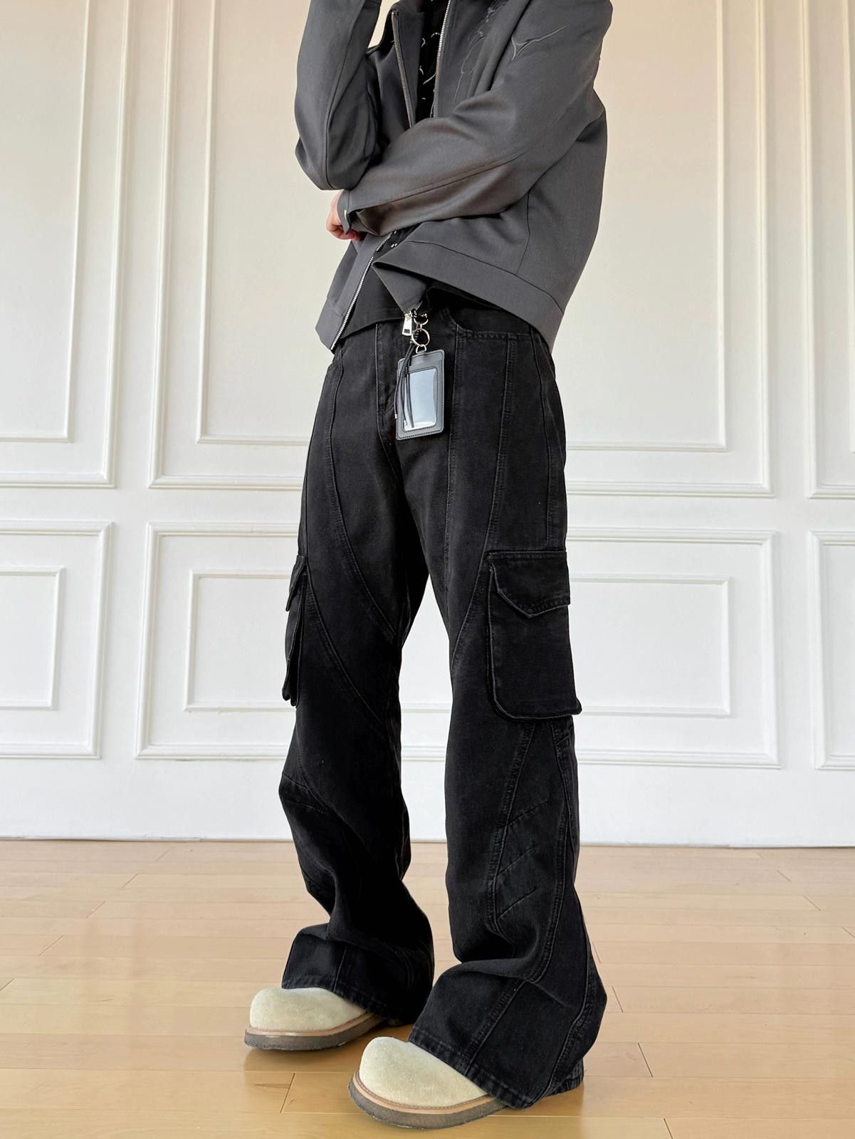 Other Black Flared Cargo Pants Size US 32 / EU 48 - 3 Thumbnail