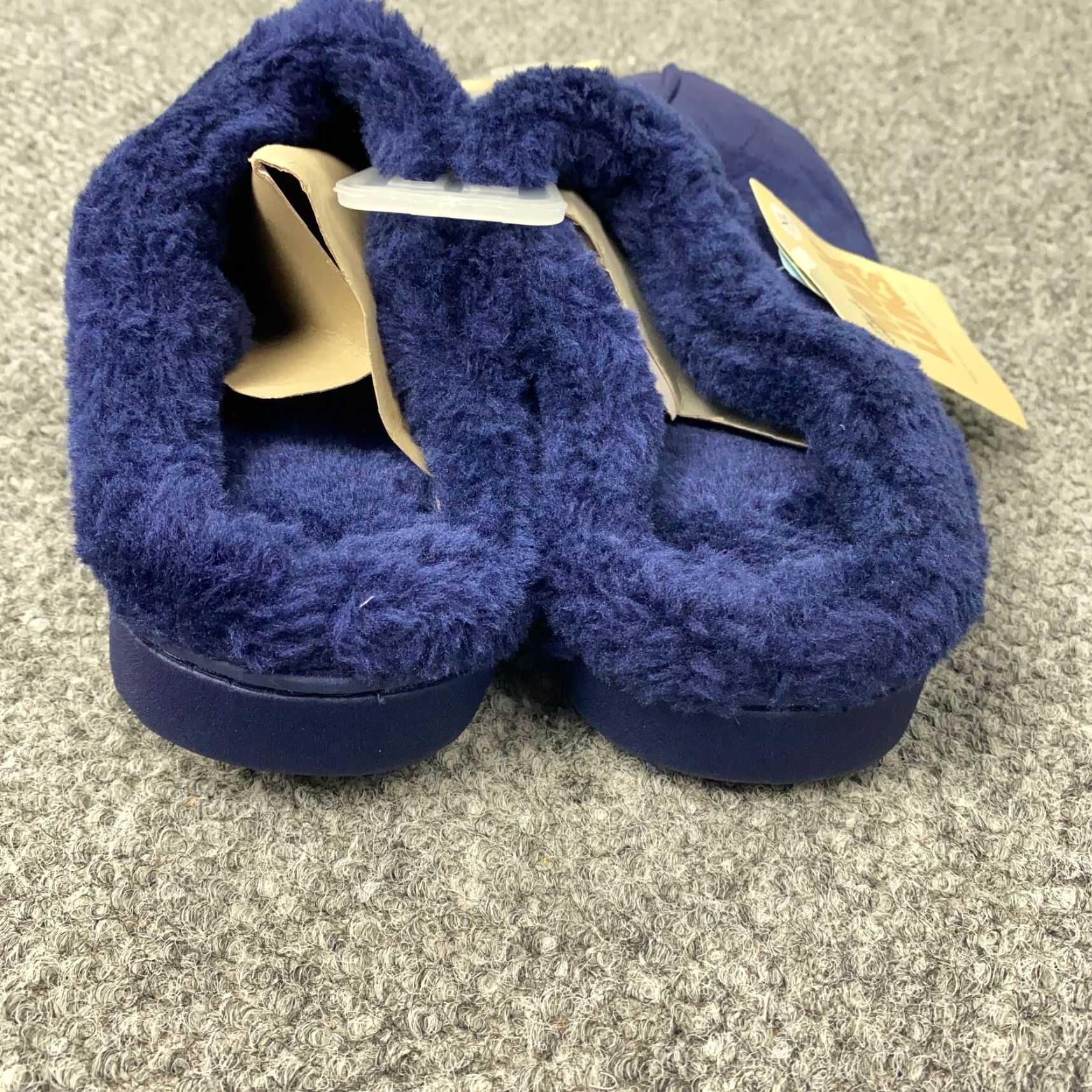 Vintage Muk Luks Slippers Womens XL (11-12) Royal Blue Slip-On Faux Fur Memory Foam Casual Travel Size ONE SIZE - 3 Thumbnail