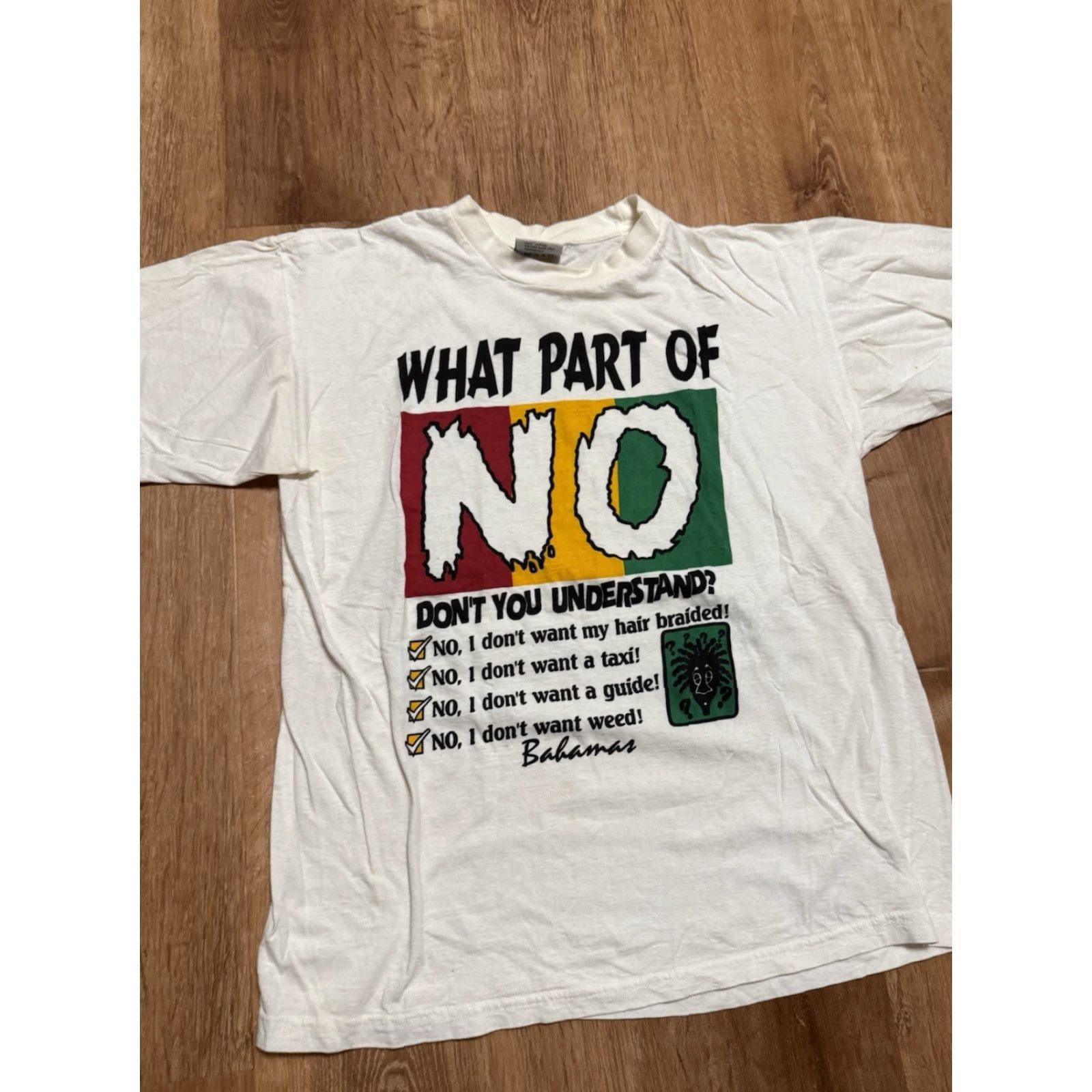 Vintage Jamaica T-Shirt Size Medium “What Part Of No Don't You Understand?" Shirt Mens M White Cotton Preshrunk Regular Sleeve Short Crew Neck Size US M / EU 48-50 / 2 - 4 Thumbnail
