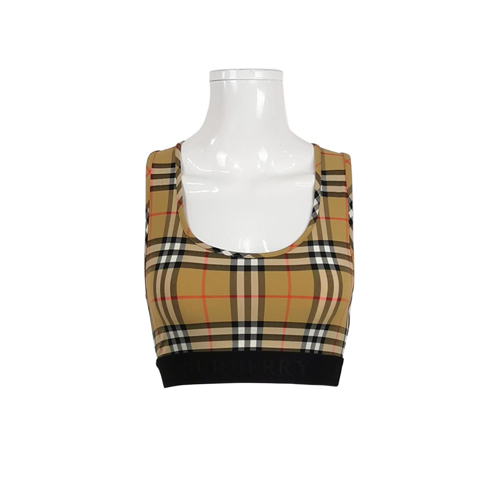 Burberry Check Print Tank Top Xs in Beige, Women's