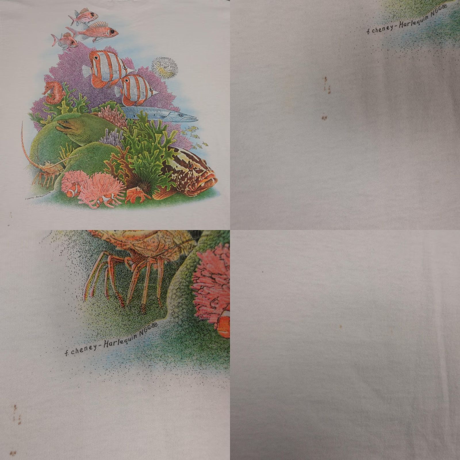 Hanes VINTAGE Hanes Ocean Shirt Mens L White Double-Sided Graphic Tee 80s Fish Beach Marine Nature 80s Mens Size US L / EU 52-54 / 3 - 9 Thumbnail