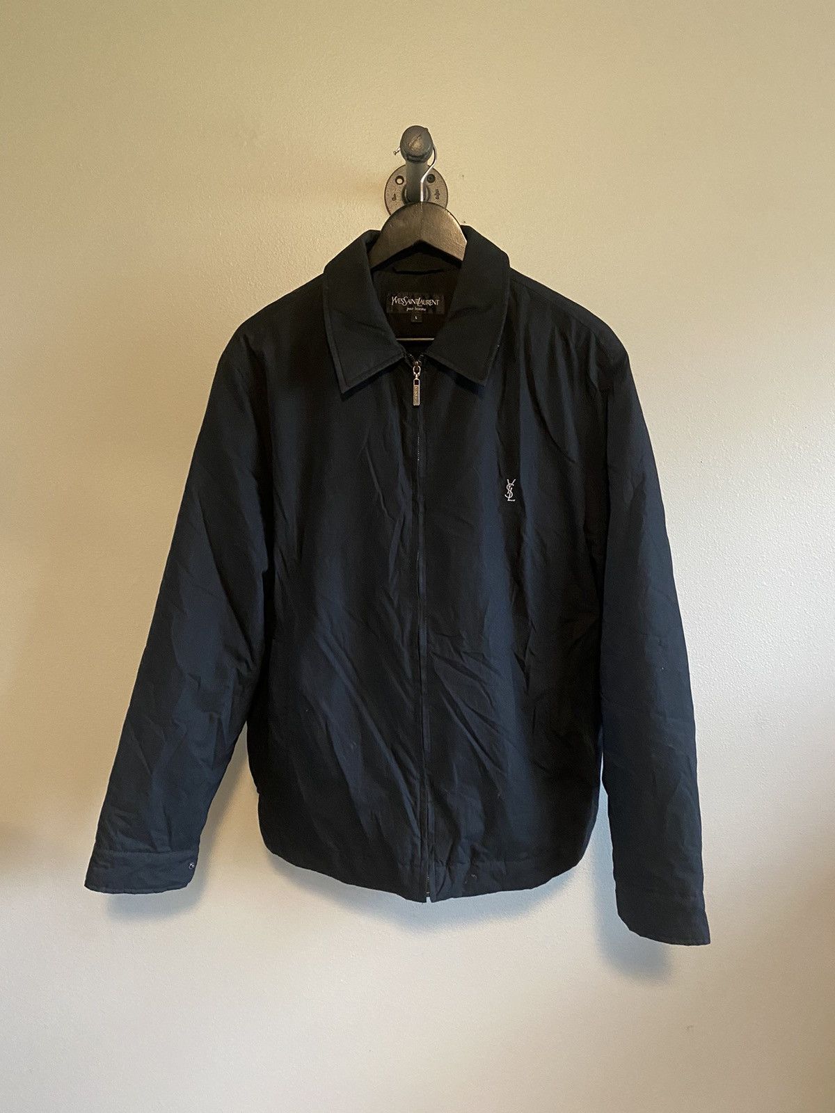 image of YVES Saint Laurent YSL Quilted Zip Coat in Black, Men's (Size Large)