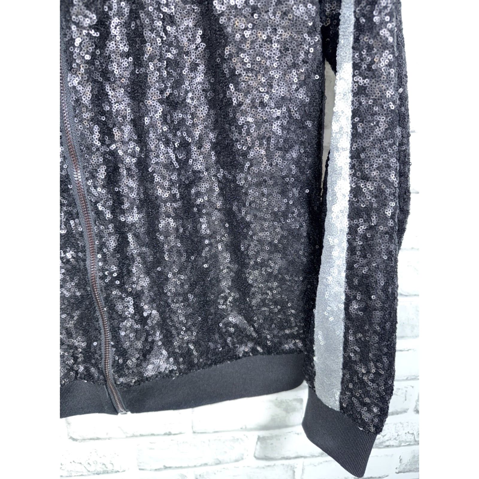 Vintage Dolce Cabo Sequin Full Zip Jacket Womens M Silver Black & Silver Metal Theme Basic Jacket Size M / US 6-8 / IT 42-44 - 4 Thumbnail