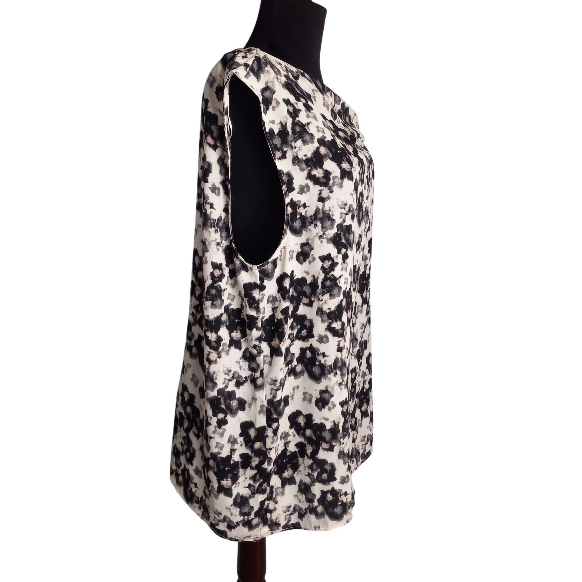 Halston Halston Womens Black & White Floral Sleeveless Blouse XL Size XL / US 12-14 / IT 48-50 - 5 Thumbnail