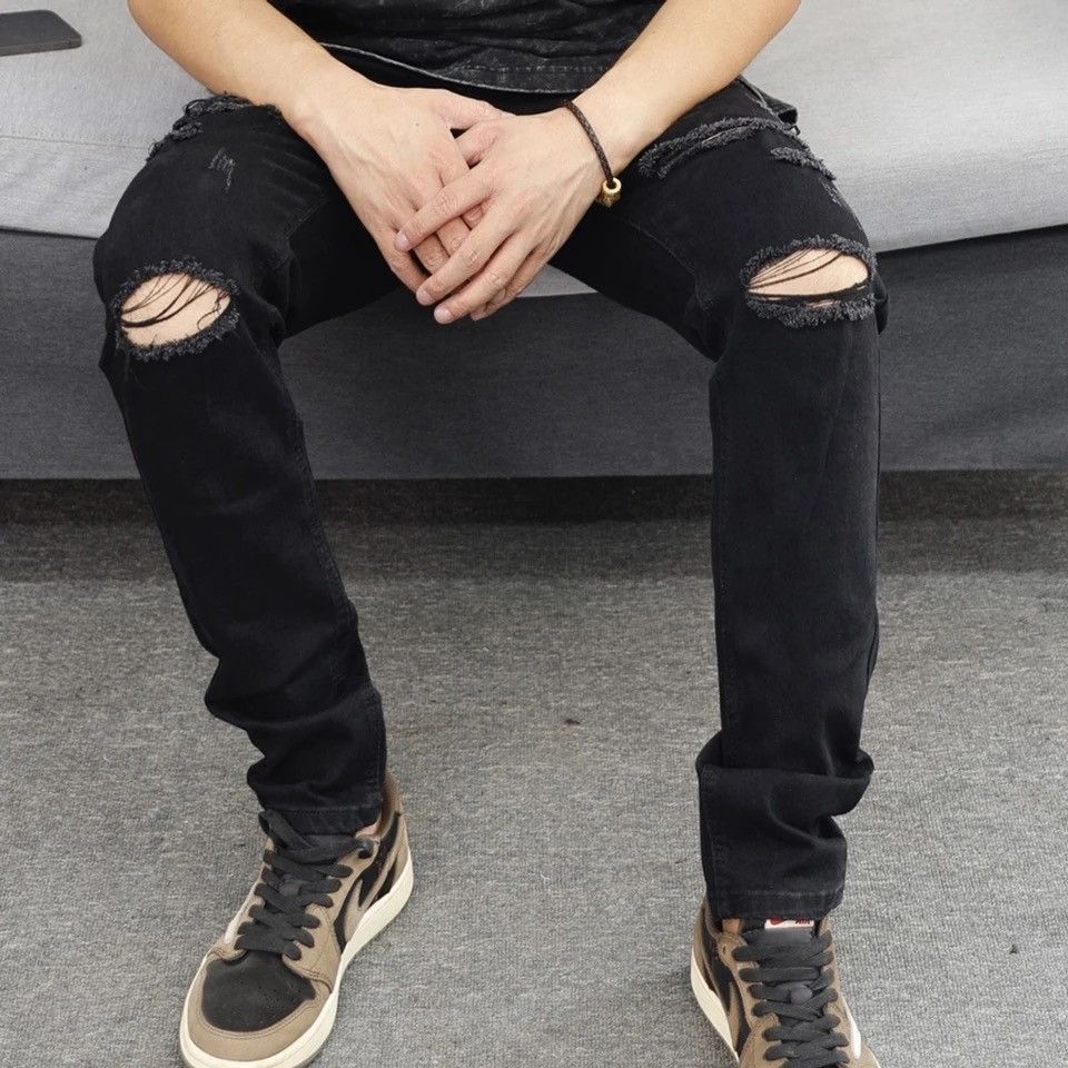 Denime × Japanese Brand Ripped Jeans Men Skinny Streetwear Size US 27 - 5 Thumbnail
