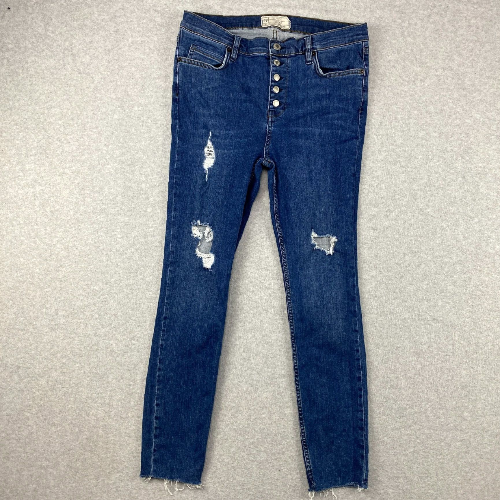 Free People Free People Jeans Womens 29 Blue Button Fly Ankle Fray Distressed Ripped Denim Size 29" - 2 Thumbnail