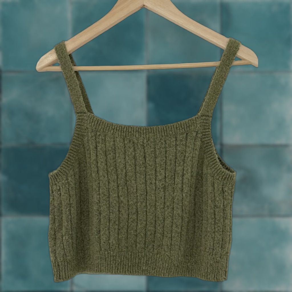 Vintage Wild Fable Tank Top Blouse Cropped Square Neck Sleeveless Strappy Green L Boho Festival Women's Regular Size L Vintage No N/A Size L / US 10 / IT 46 - 1 Thumbnail