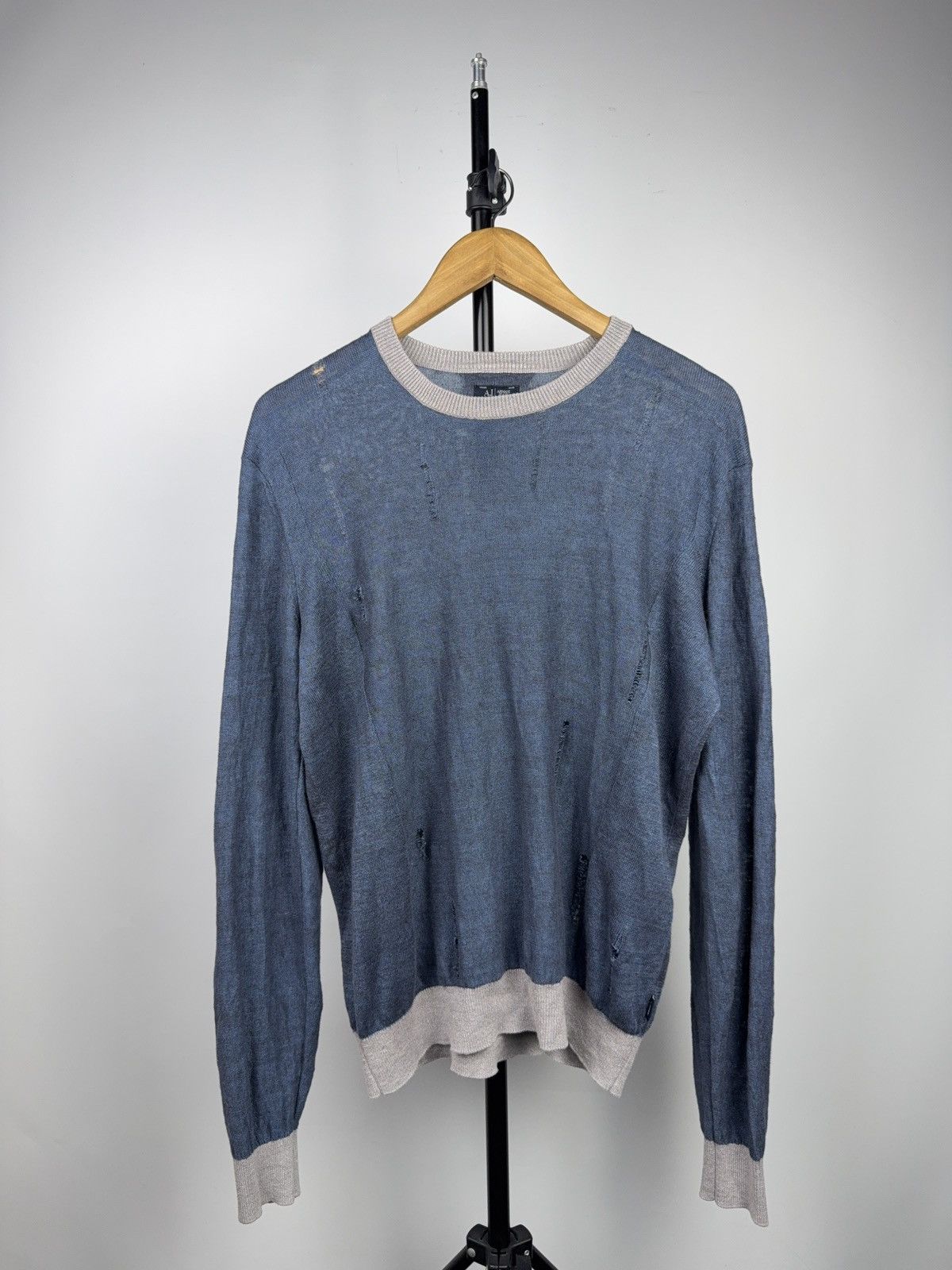 Armani Luxury 00s Armani Jeans Distressed Knit Sweater Faded Blue Size US M / EU 48-50 / 2 - 1 Thumbnail