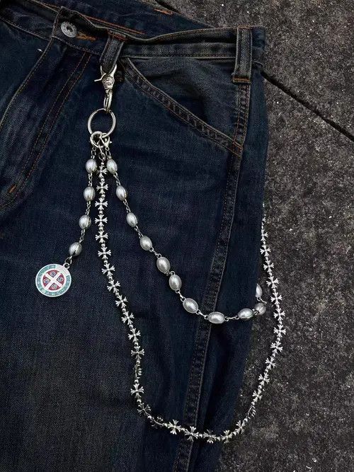 Jewelry Layered Pearls Wallet Chain,Y2K Jeans Chain,Gothic Pants Size ONE SIZE - 1 Thumbnail