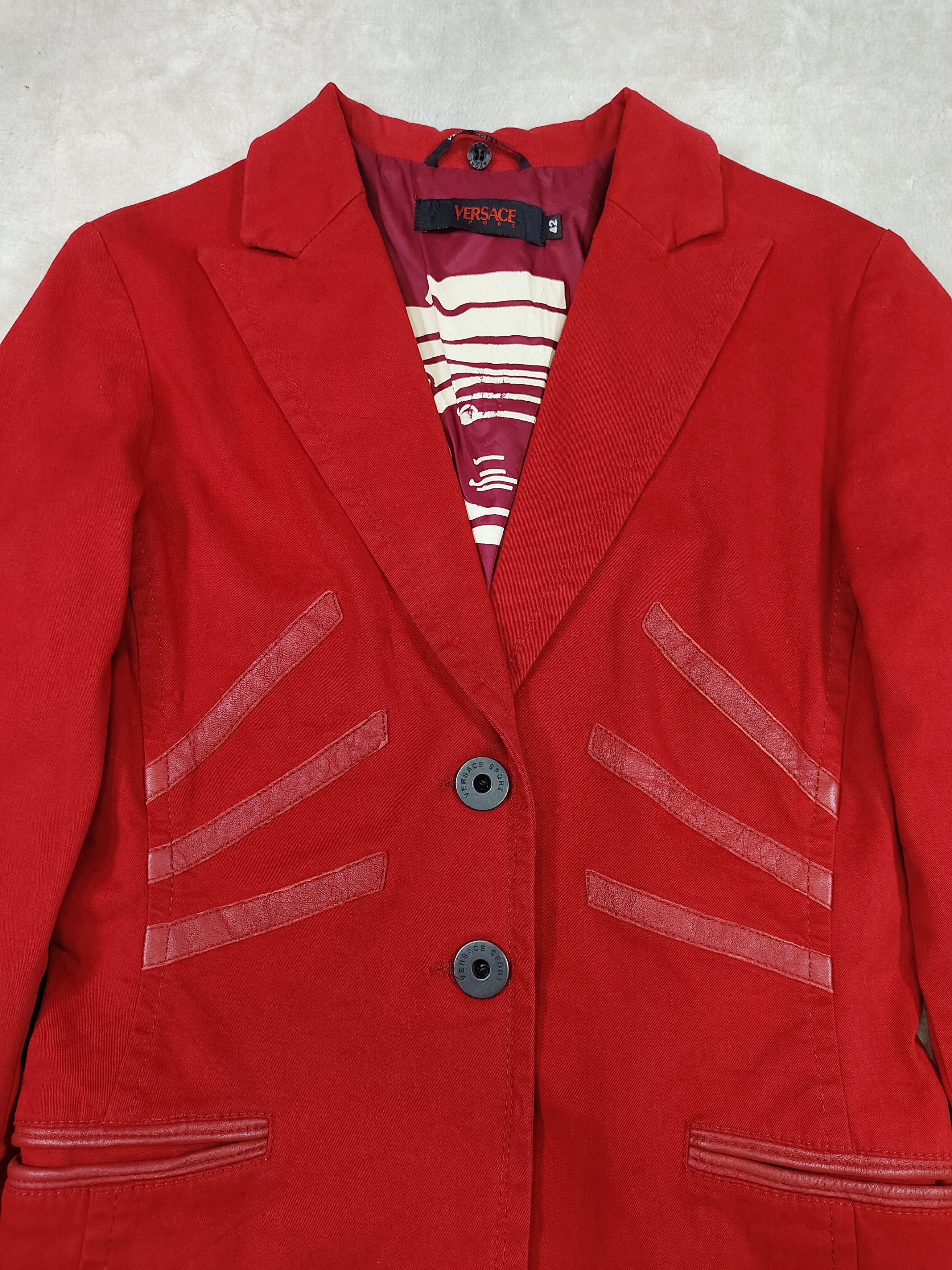 Versace 00s Versace Sport Line Archive Tailored Leather Trim Blazer Size M / US 6-8 / IT 42-44 - 6 Thumbnail