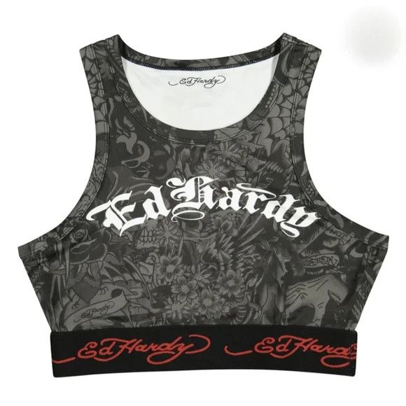 Tattoo Sport Tank & Shorts Set Sz M Retro Stretch Travel Y2K