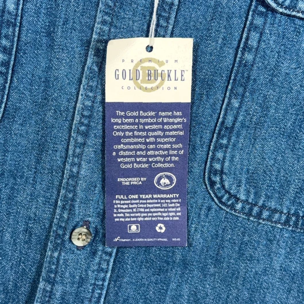 Wrangler VINTAGE Wrangler Shirt Adult MEDIUM Blue Denim Gold Buckle Deadstock Tags 90s Size US M / EU 48-50 / 2 - 7 Thumbnail
