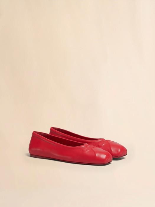 Marni o1w1db10326 Little Bow Leather Ballet Flat in Red Size US 5 / IT 35 - 1 Thumbnail