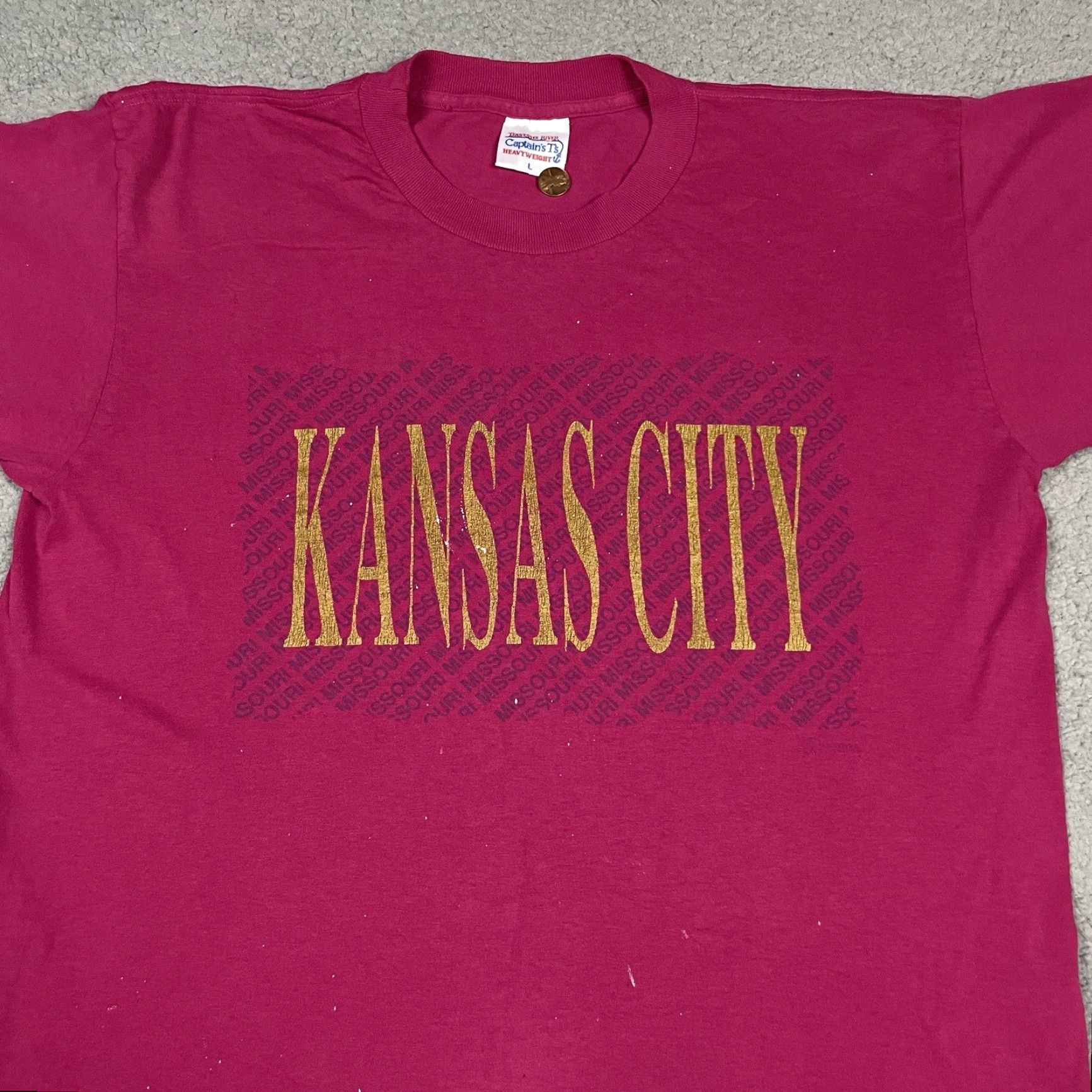 Vintage VINTAGE Kansas City Tshirt Adult L Pink Distressed Single Stitch Missouri MO Shirt Mens 90s Kansas City Graphic Print Short Sleeve Cotton USA Size US L / EU 52-54 / 3 - 2 Thumbnail