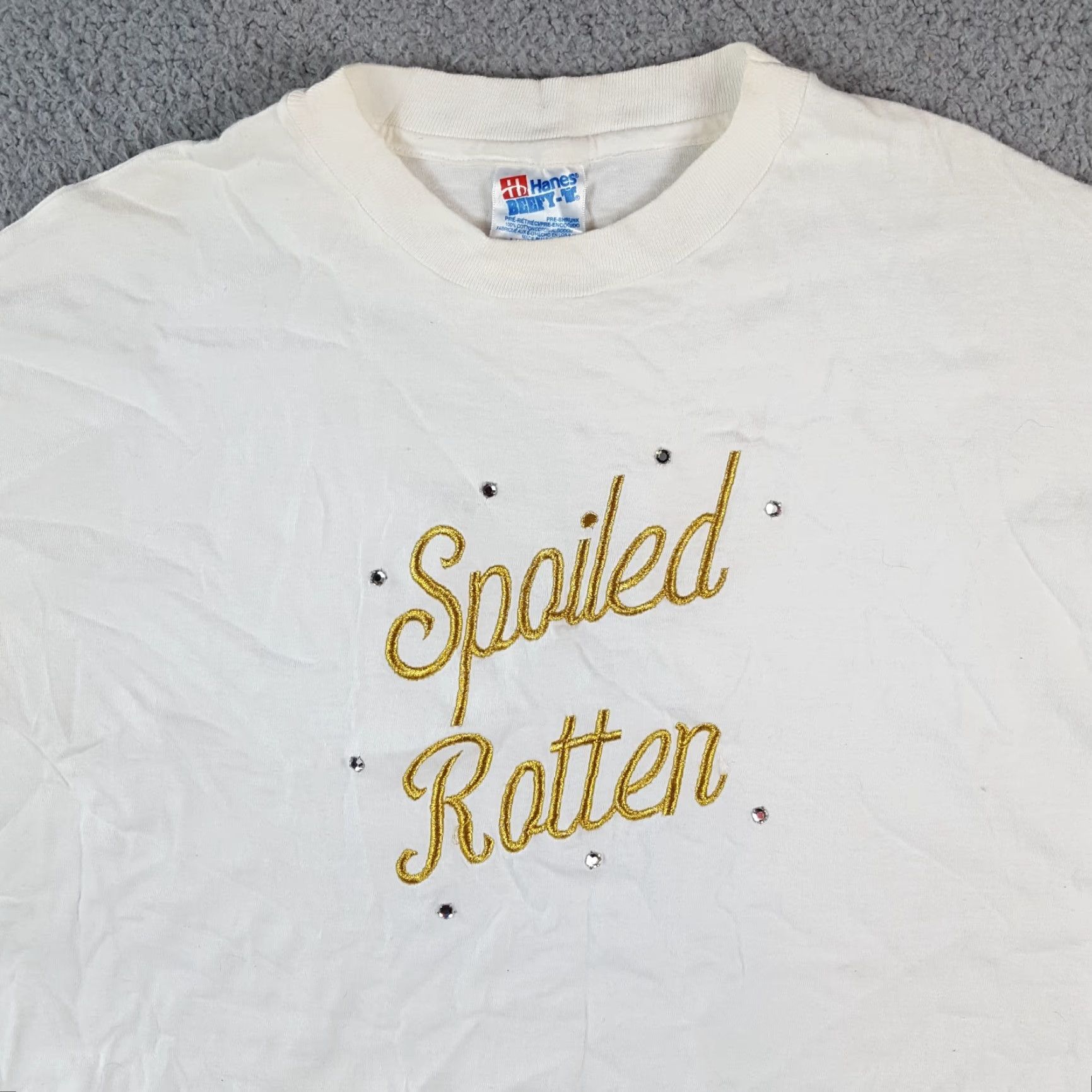 Hanes VINTAGE Hanes T-Shirt Men XL White USA Spoiled Rotten Gold Jeweled 90s Funny Joke Vintage 00s Parody Shirt Size US XL / EU 56 / 4 - 2 Thumbnail