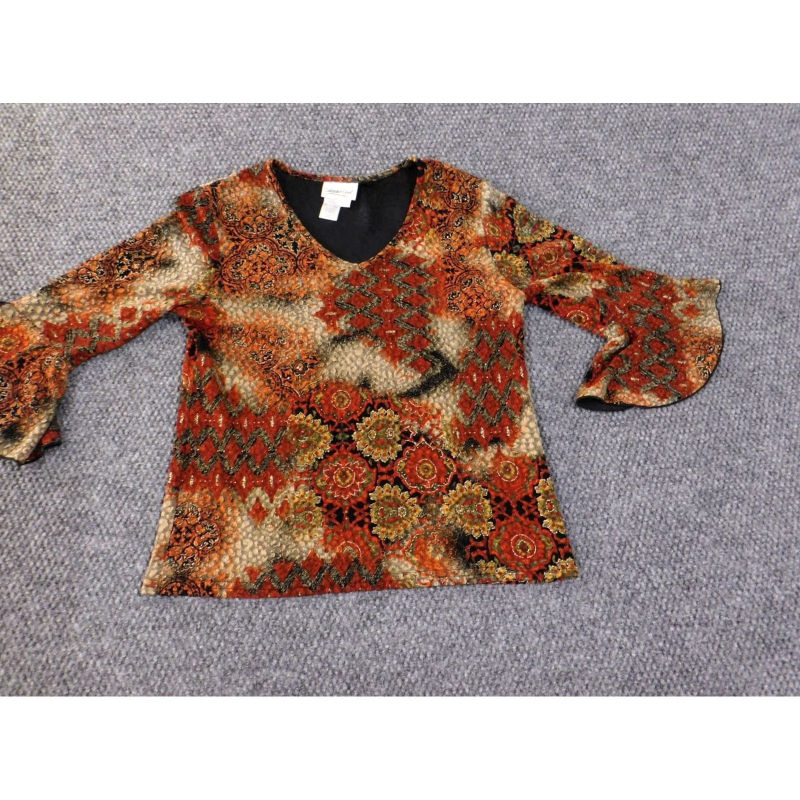 Coldwater Creek Coldwater Creek Blouse Shirt Women S Orange Geometric V-Neck Pullover Stretch Long Sleeve Cardigan Top Size S / US 4 / IT 40 - 3 Thumbnail