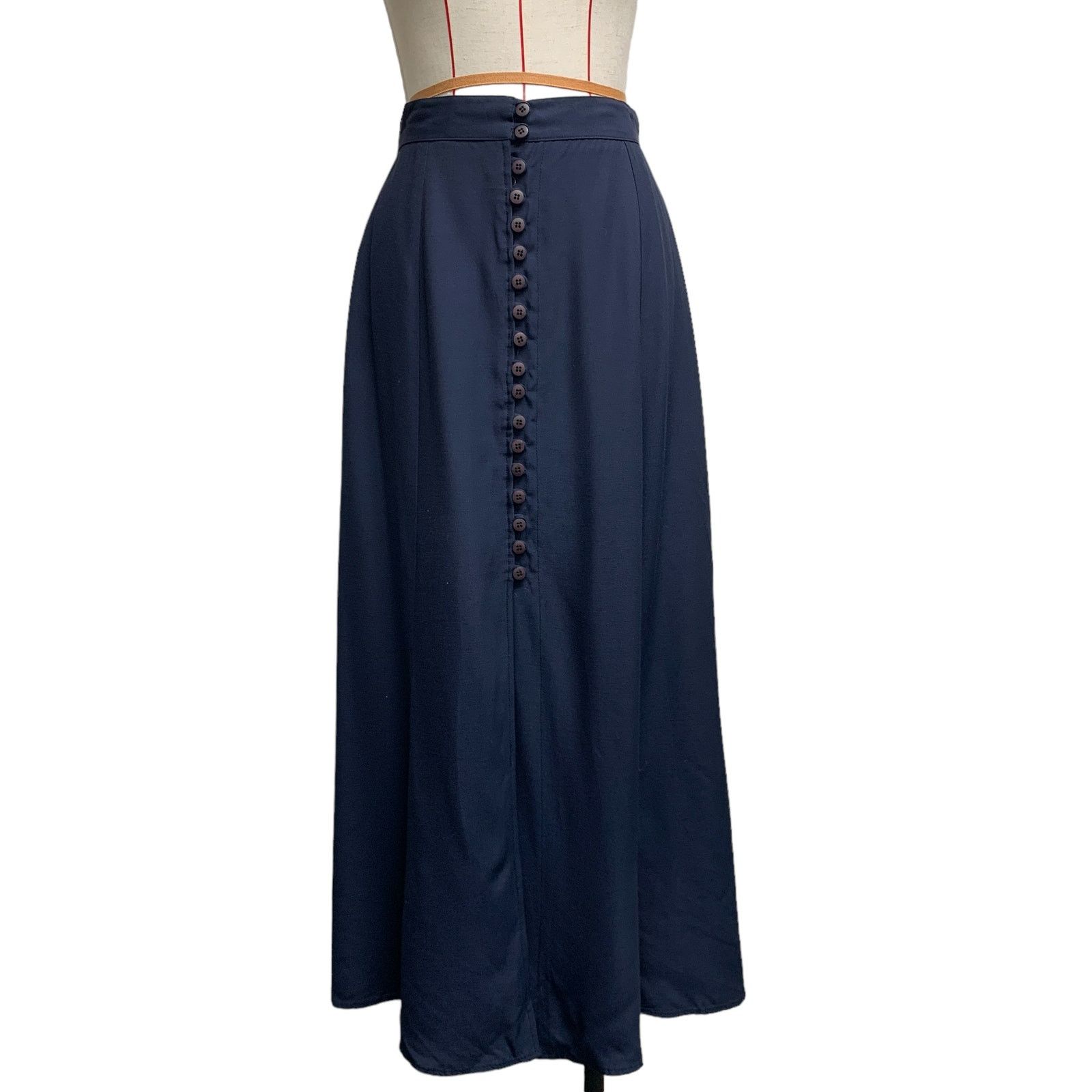 Vintage Vintage Stage Blue Button Front Flowy High Waist Skirt Size 28" / US 6 / IT 42 - 2 Thumbnail