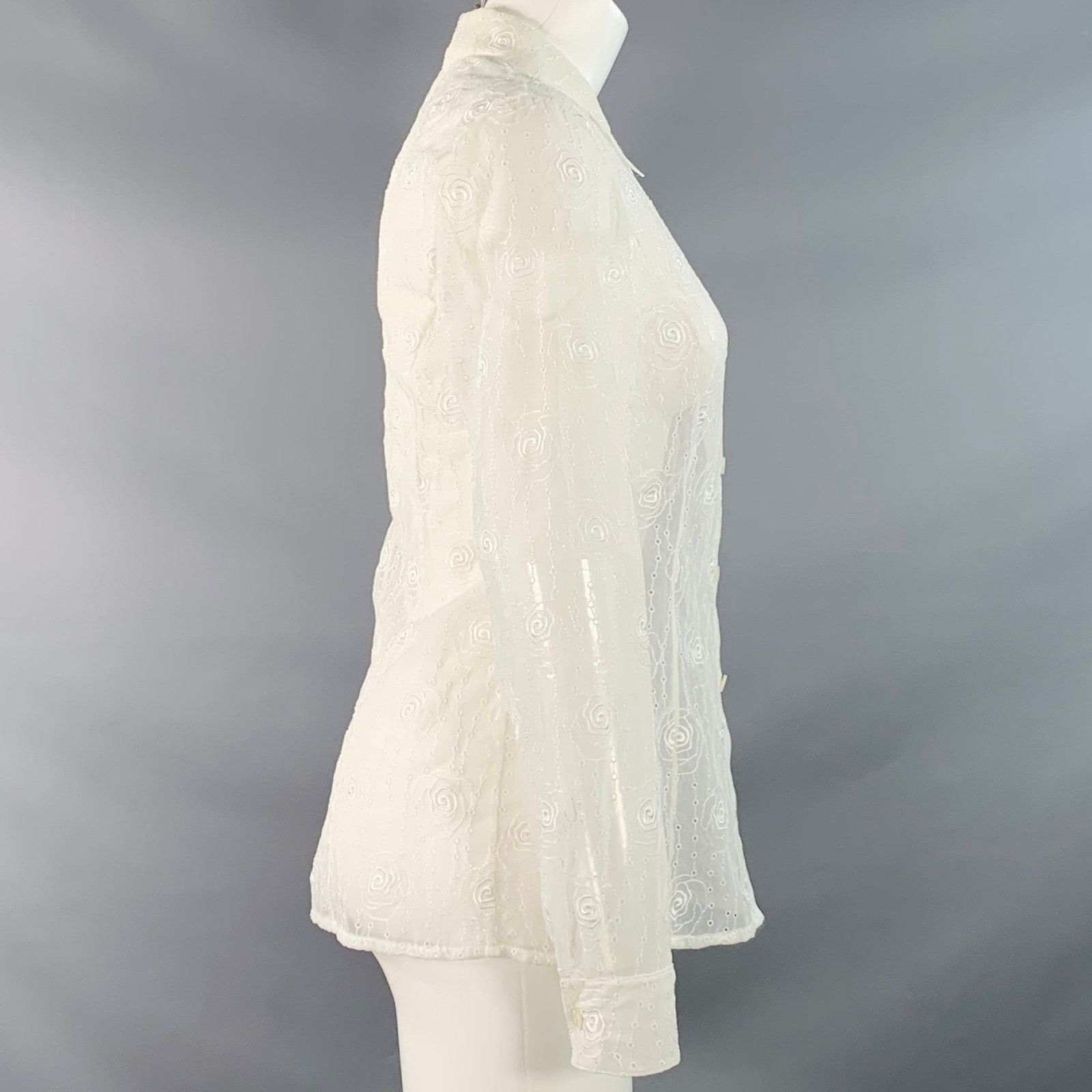 Escada XS Cream Polyester Embroidered Floral Eyelet Button Up Shirt Size XS / US 0-2 / IT 36-38 - 3 Thumbnail