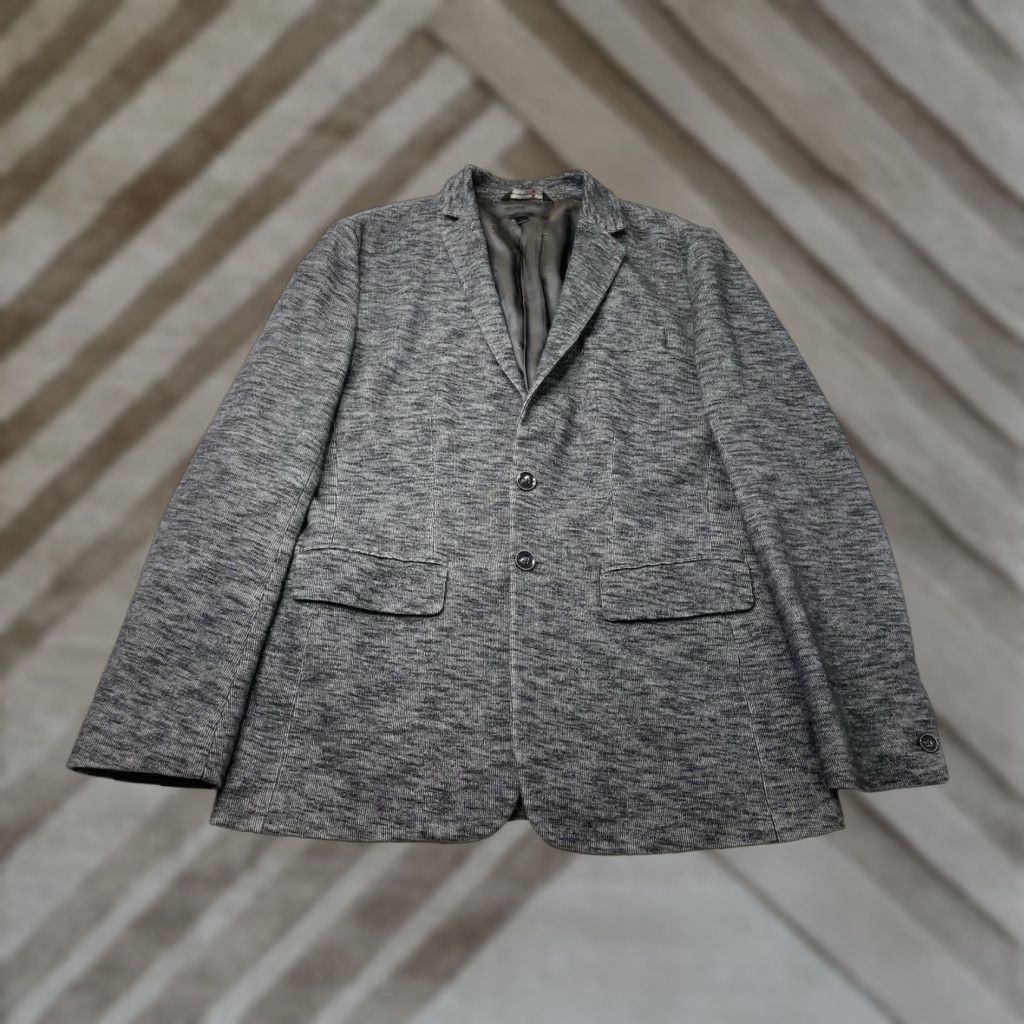 John Varvatos Blazer Coat Knit Gray Medium Mens USA Luxe Cotton Blend Jacket Solid
