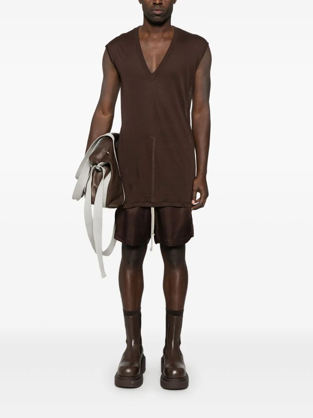 Rick Owens o1y0325 V-neck Tank Top in Brown Size US M / EU 48-50 / 2 - 4 Thumbnail
