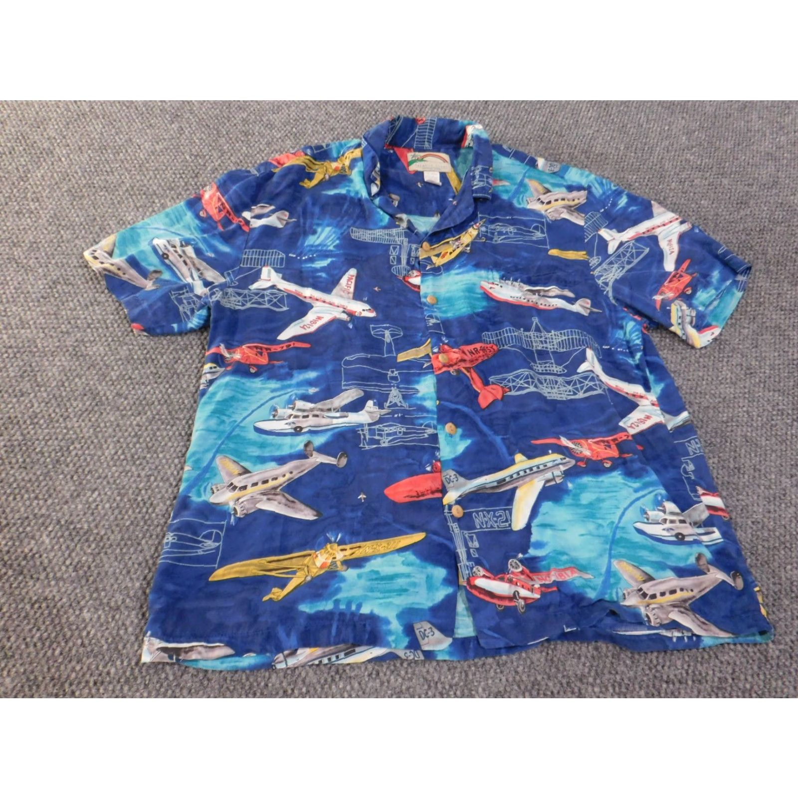 Paradise Paradise Hawaiian Shirt Men Large Blue Planes Island Airplanes Button Up Short Sleeve Collared Cotton Knit Size US L / EU 52-54 / 3 - 2 Thumbnail