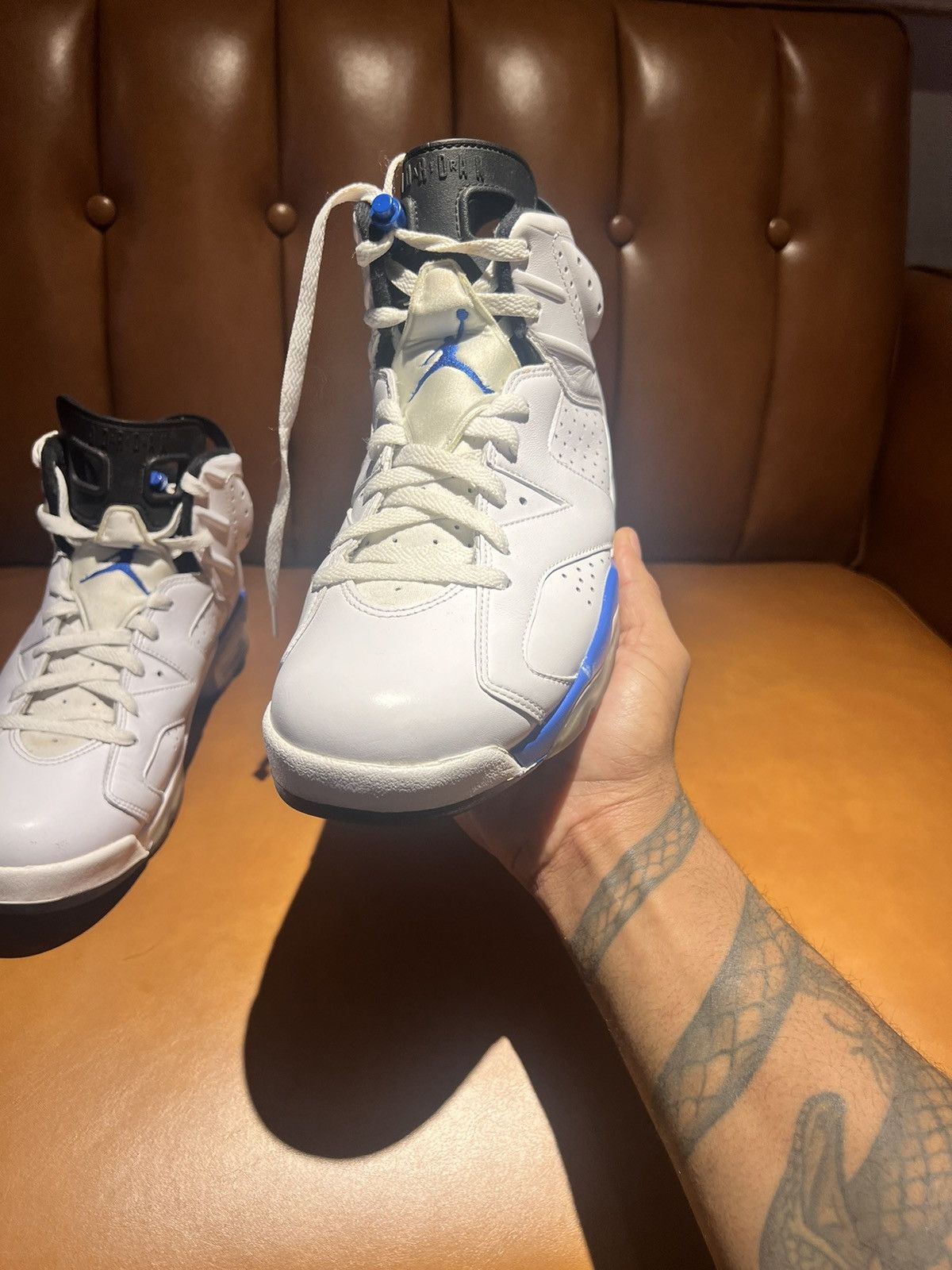 image of Jordan Brand 6 “Sport Blue” Shoes in White, Men's (Size 11)