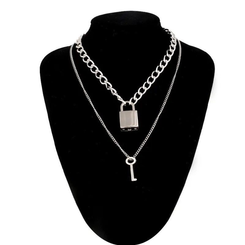 Jewelry Padlock Chain Necklace Punk Rock 90s Link Chain Size ONE SIZE - 1 Thumbnail