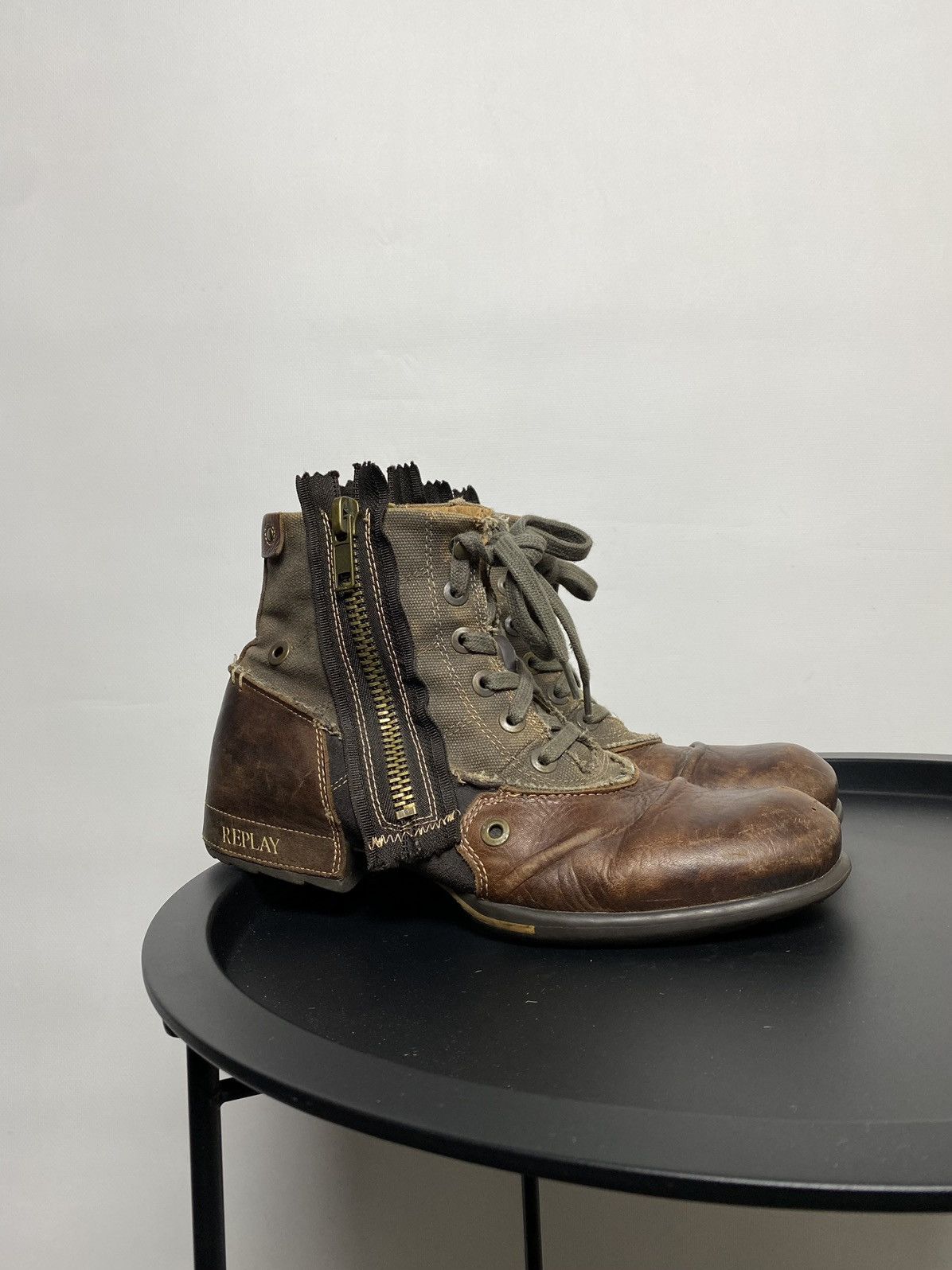 Replay × Vintage Replay Double Zip Distress Leather Boots As98 LGB Rick Vibe Size US 8 / EU 41 - 2 Thumbnail
