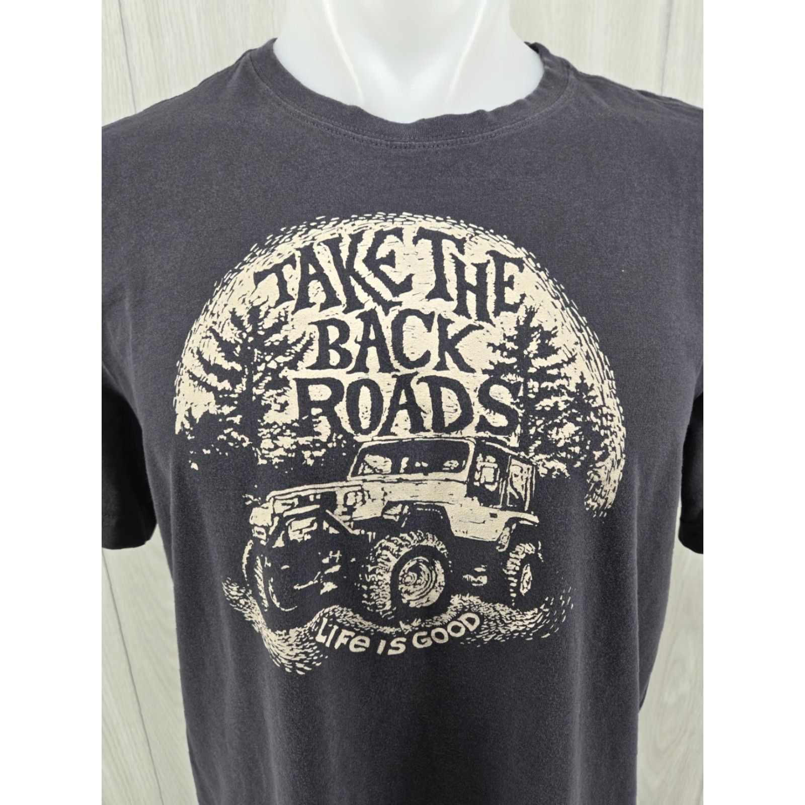 Life is Good Life is Good Mens T-Shirt Crusher Take The Back Roads Gray M Crew Neck Short Sleeve Graphic Tee Size US M / EU 48-50 / 2 - 3 Thumbnail