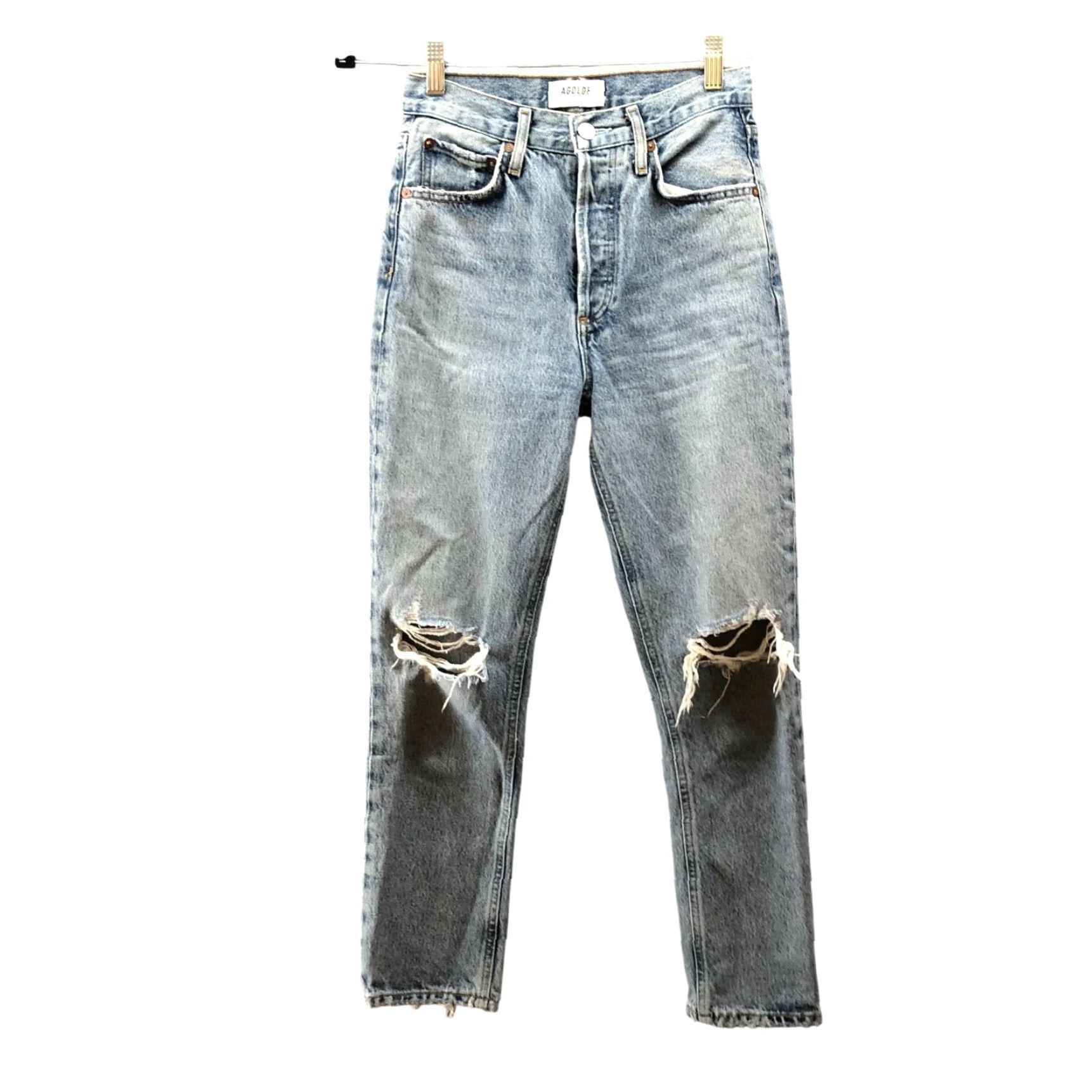 Agolde AGOLDE Riley High Rise Straight Crop Jean Womens 23 Escalate Light Wash Ripped Jeans Denim 5-Pocket Womens Size 40" / US 18 - 2 Thumbnail