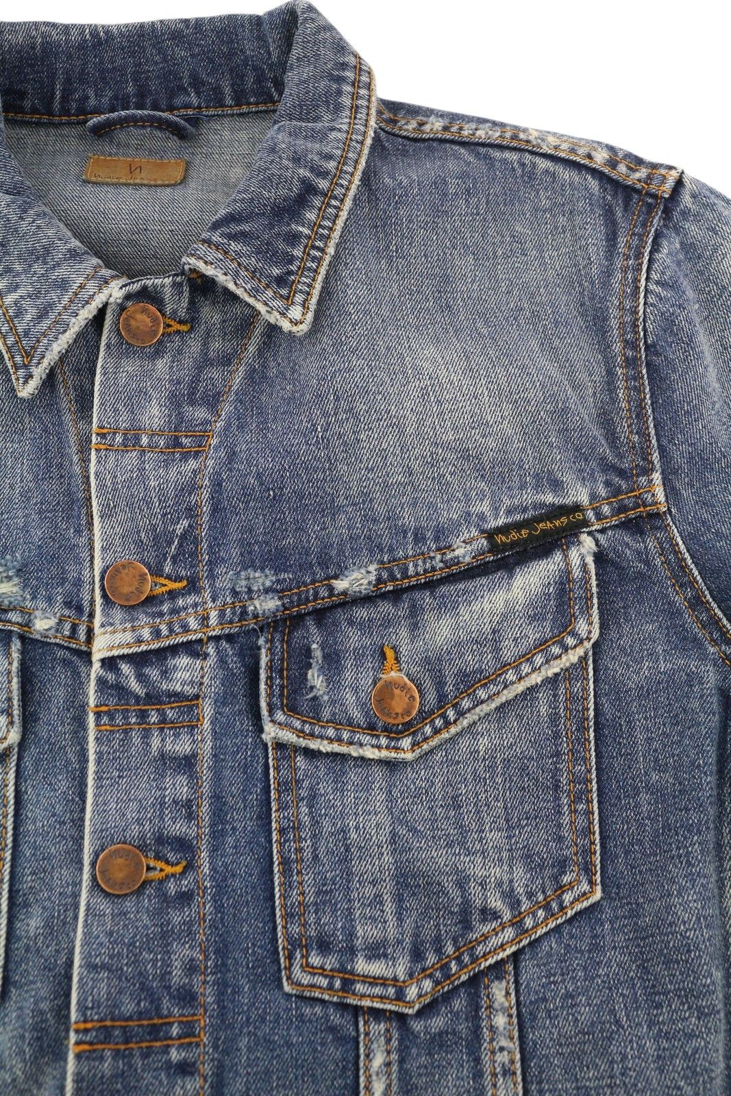Nudie Jeans BILLY M Shimmering Indigo Distress Washed Jacket 83697 Size US M / EU 48-50 / 2 - 6 Thumbnail
