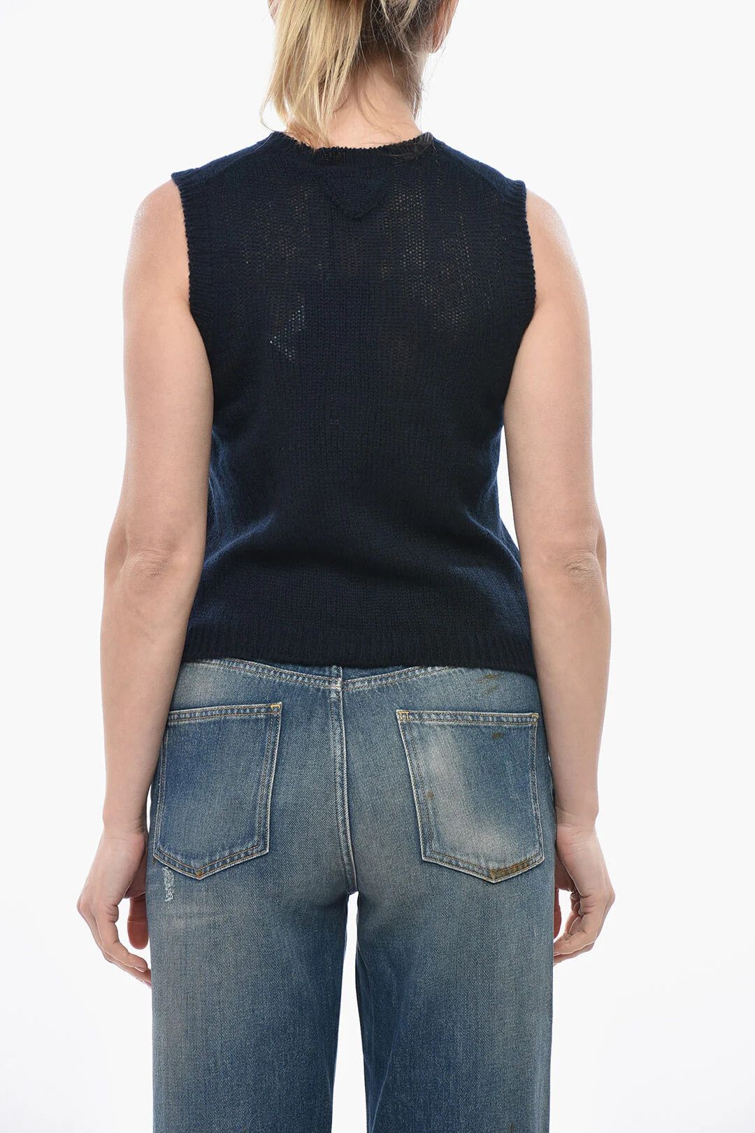 Prada og1mm0426 V-neck Cashmere Vest in Blue Size S / US 4 / IT 40 - 2 Thumbnail