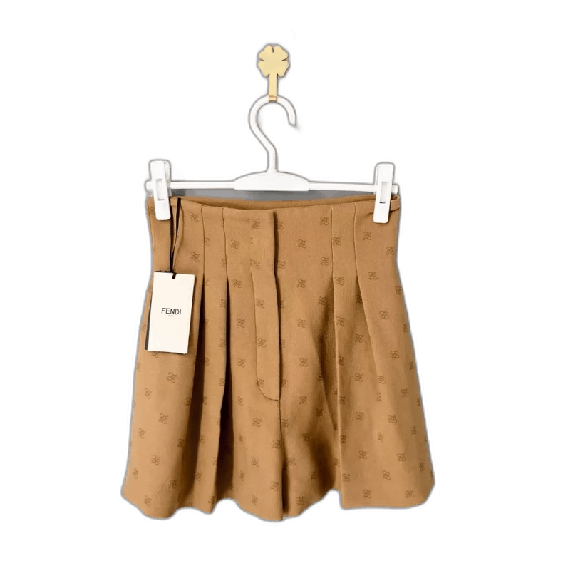 Fendi Camel High-Waisted Wool Shorts