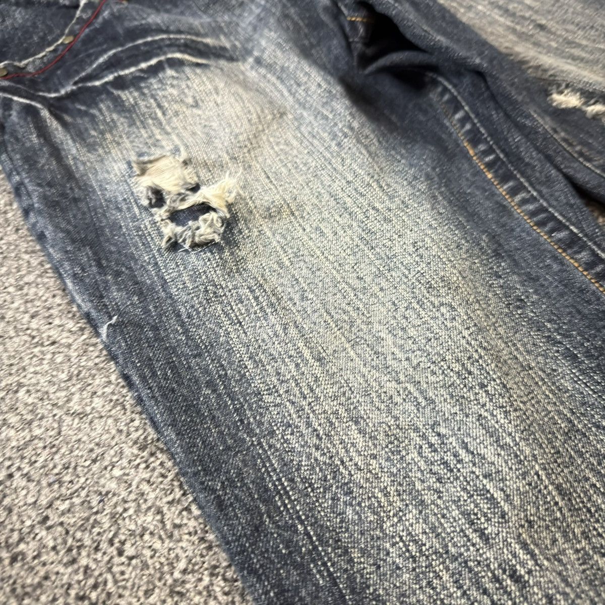 If Six Was Nine Vintage 90s Japanese Whisker Distressed Iron Denim Size US 34 / EU 50 - 6 Thumbnail