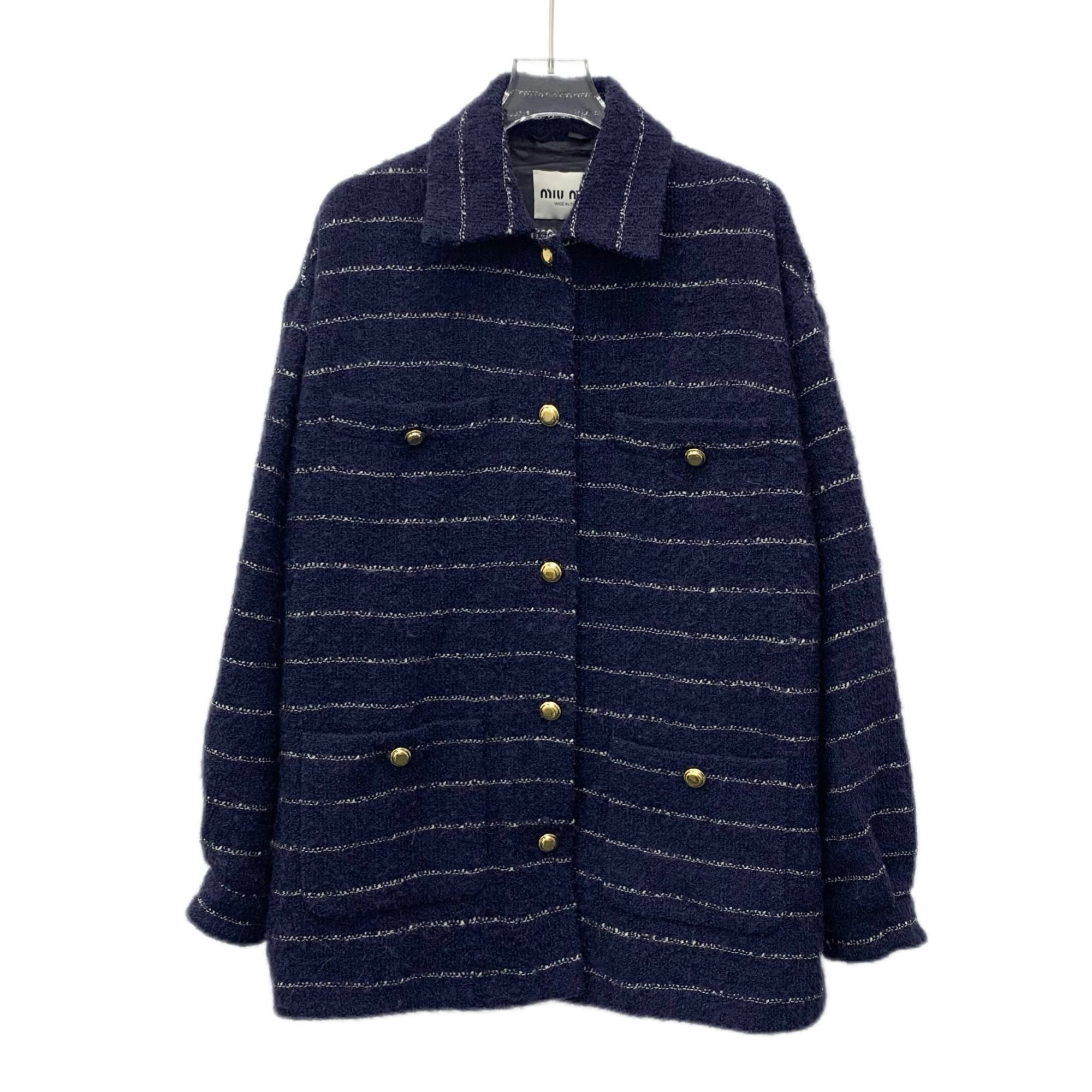 Miu Miu Miu Miu Deep Blue Striped Wool Blend Long-Sleeved Jacket Coa Size XS / US 0-2 / IT 36-38 - 1 Thumbnail