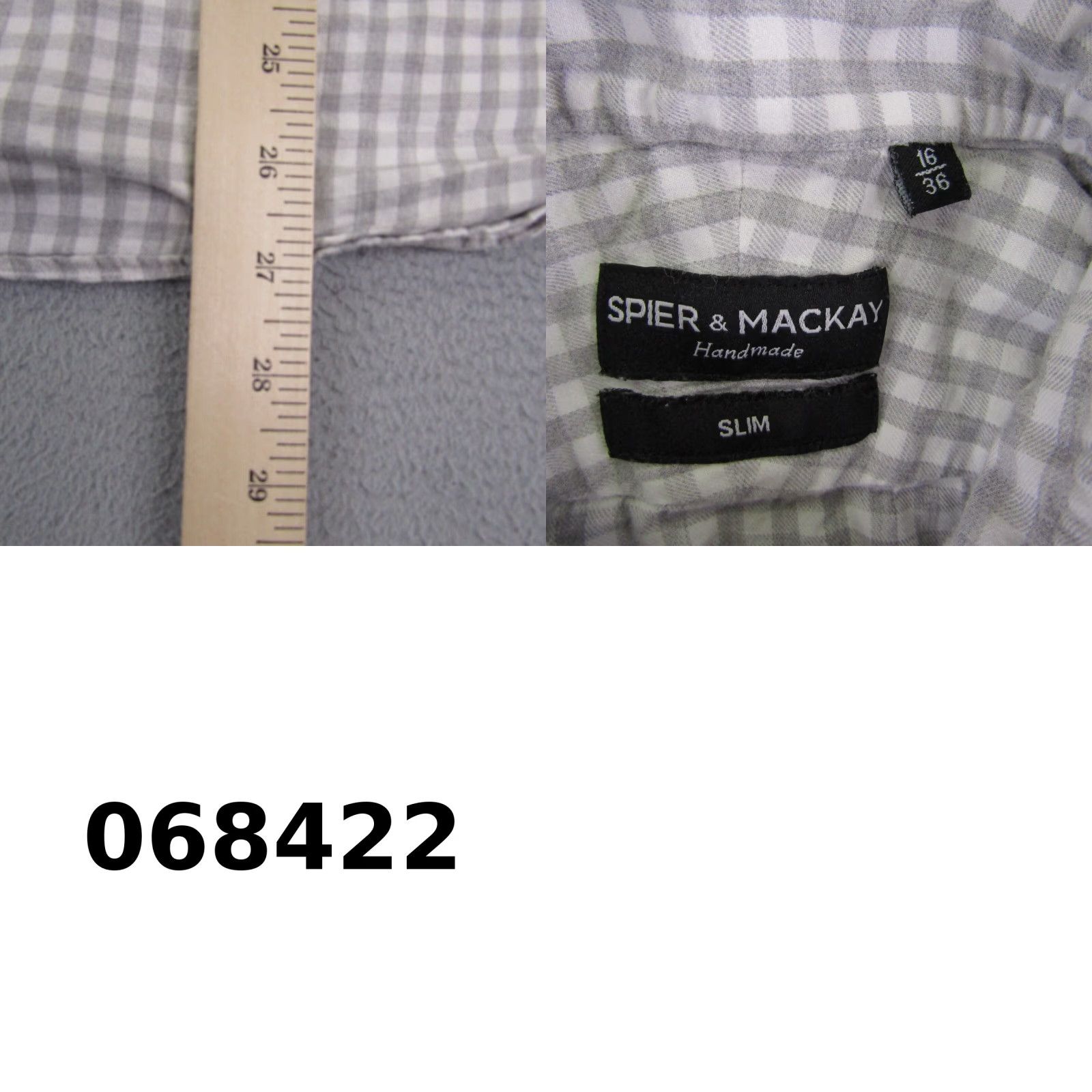 Vintage Spier & Mackay Shirt Mens Large Gray White Gingham Plaid Slim Button Up Size US L / EU 52-54 / 3 - 8 Thumbnail